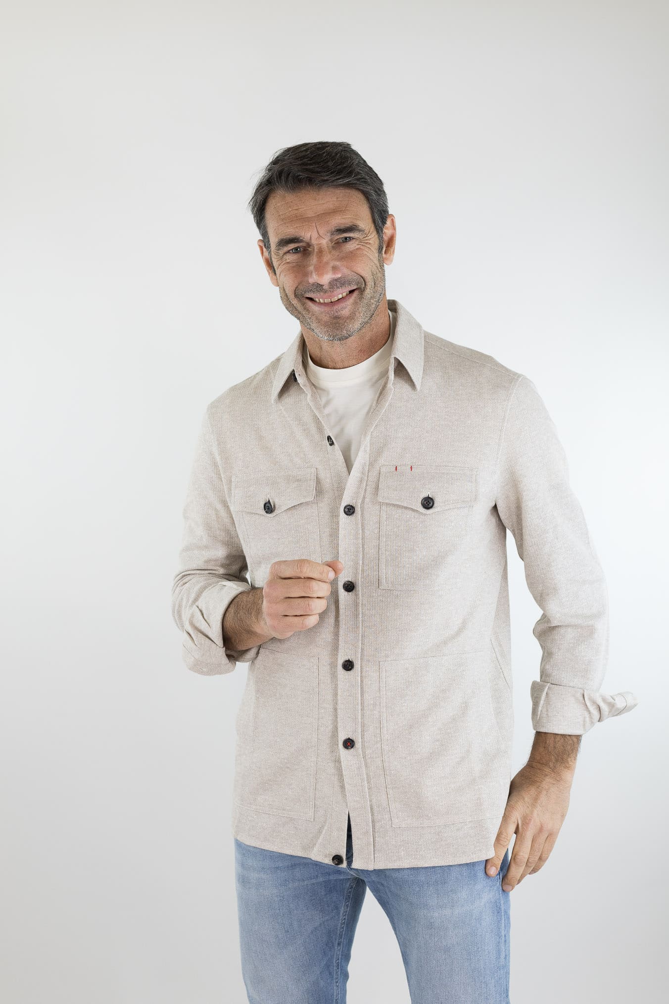 ISAIA Overshirt Lino Cotone Beige Mélange