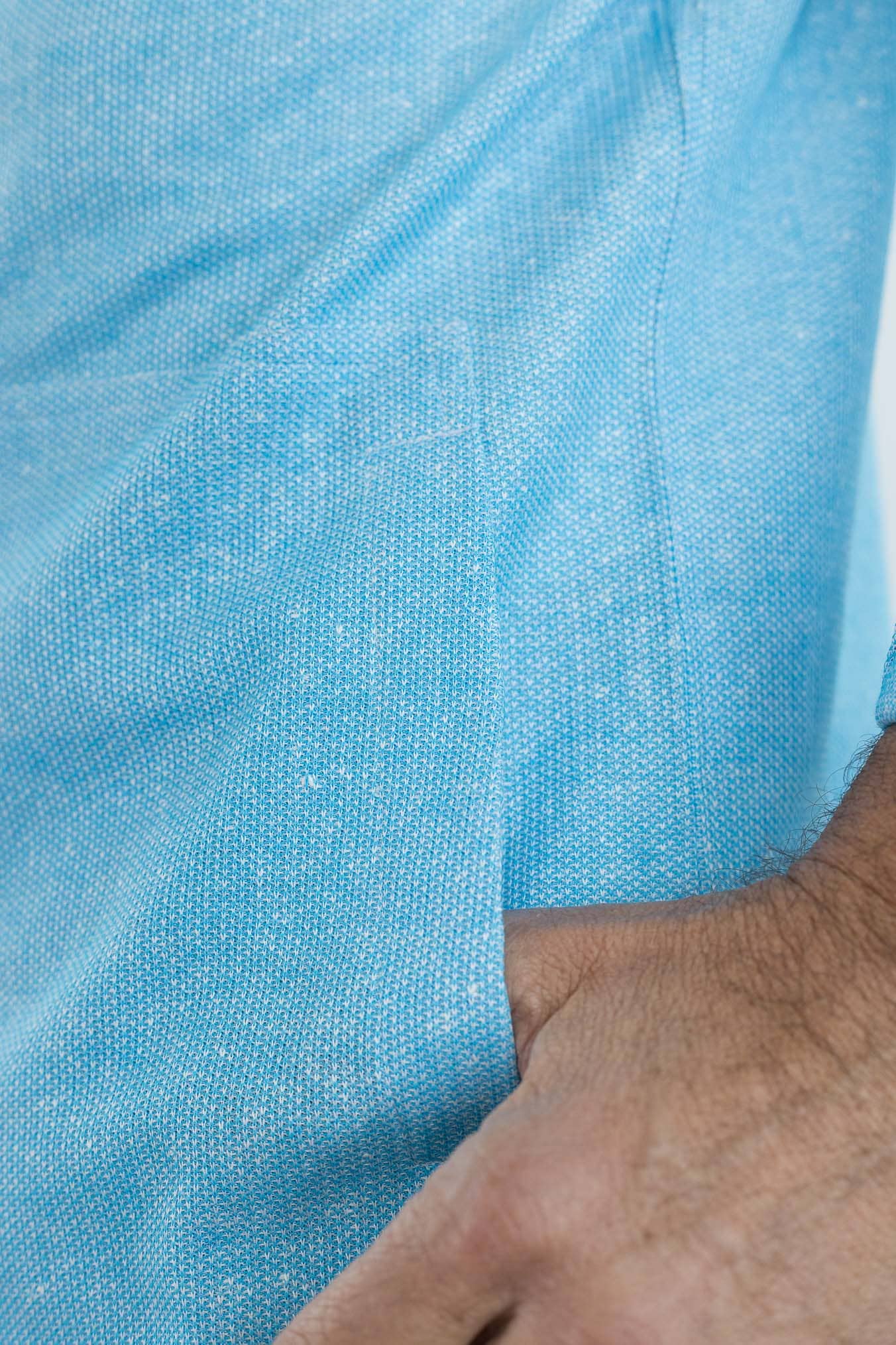 ISAIA Overshirt Lino Cotone Turchese Mélange