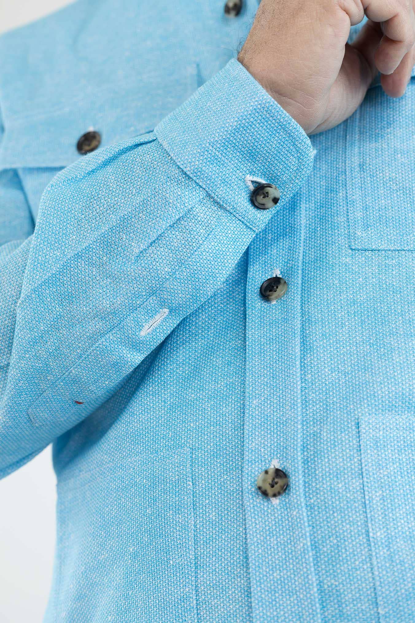 ISAIA Overshirt Lino Cotone Turchese Mélange