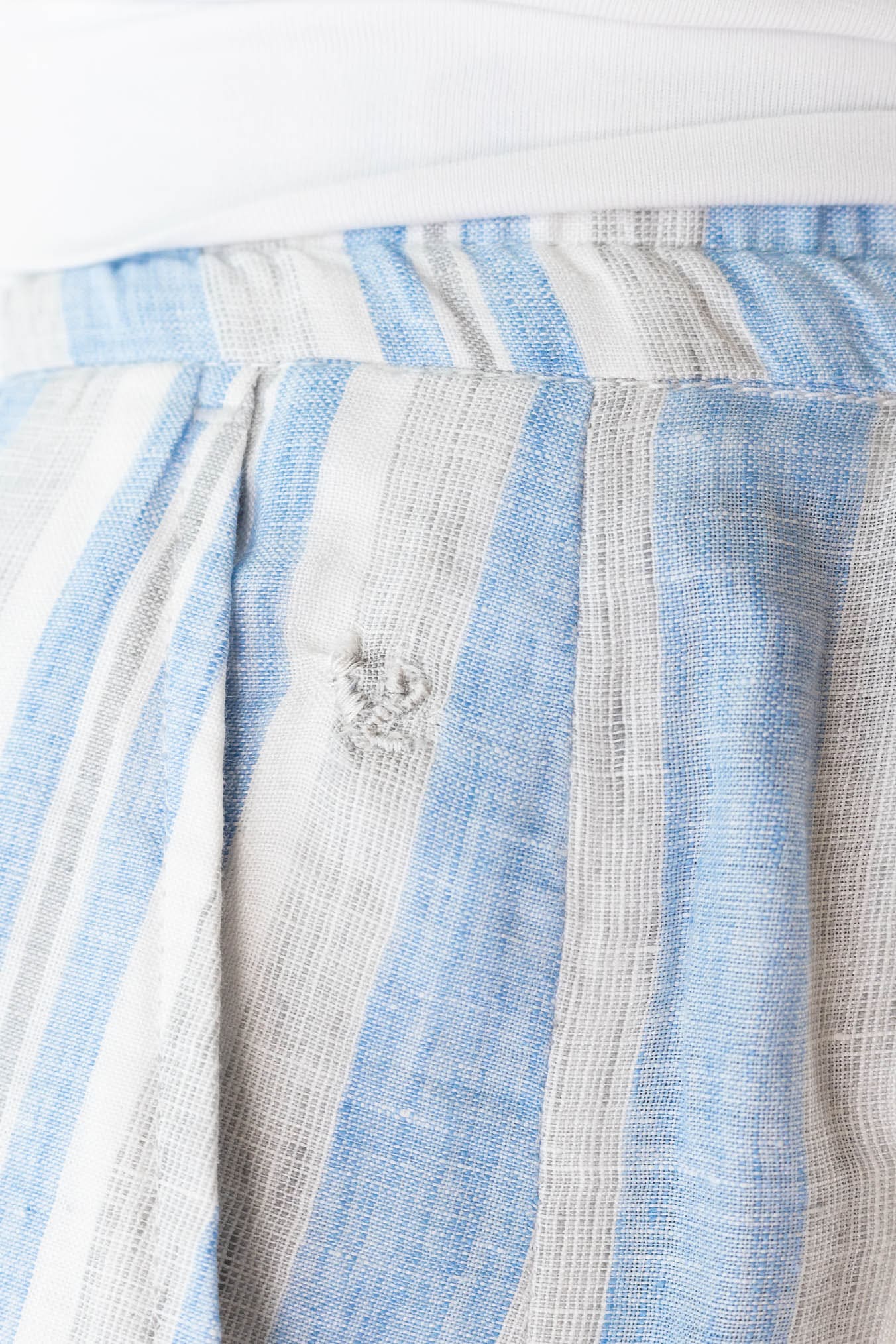 ISAIA Bermuda Lino Righe Celeste Bianco