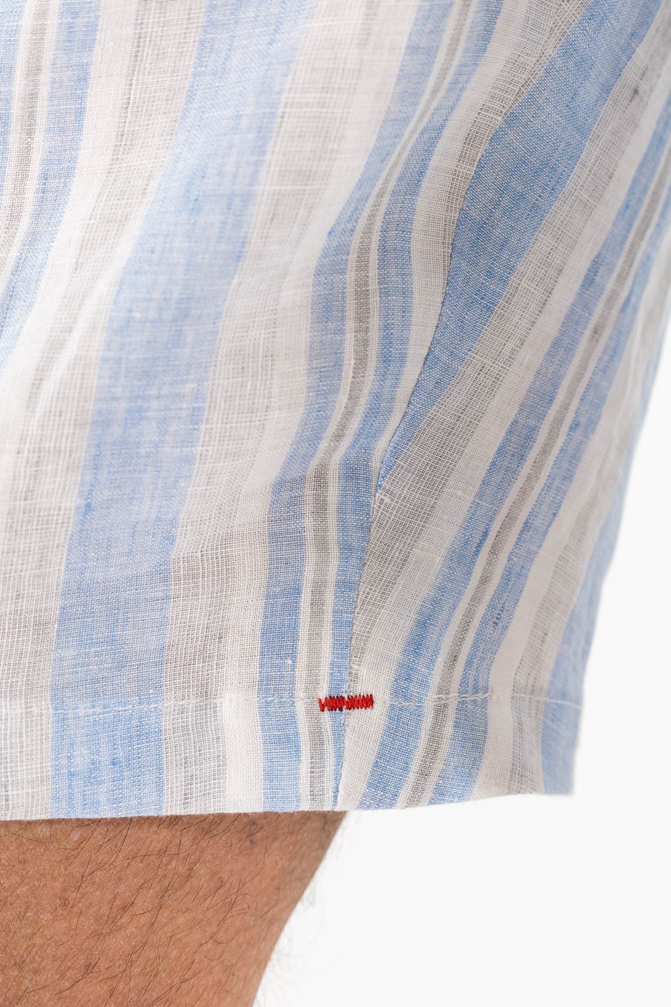 ISAIA Bermuda Lino Righe Celeste Bianco
