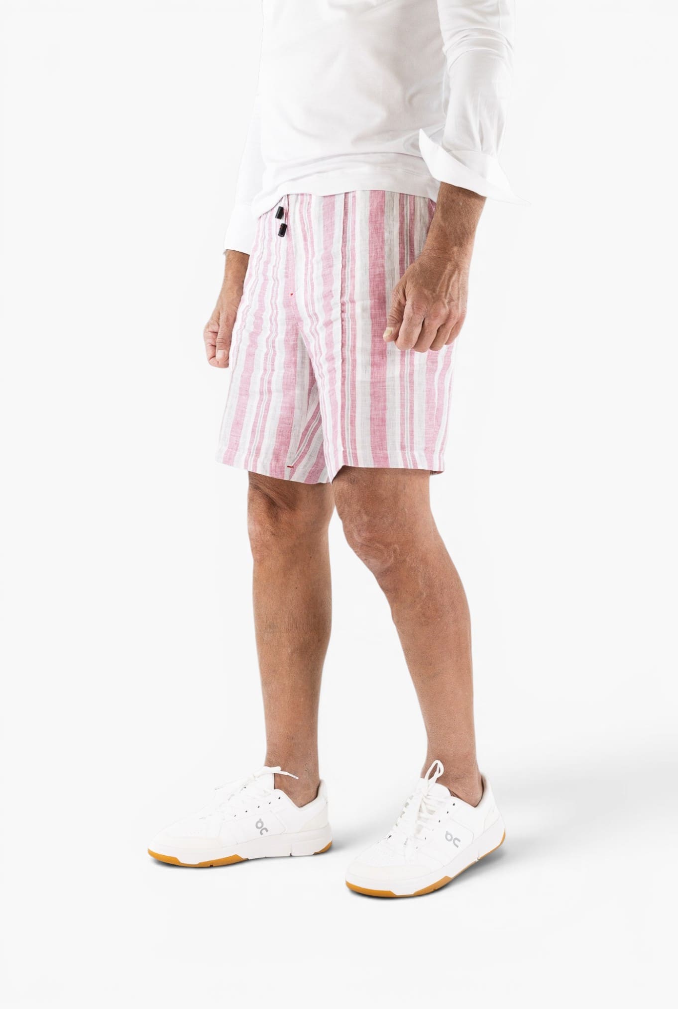 ISAIA Bermuda Lino Righe Rosa Bianco