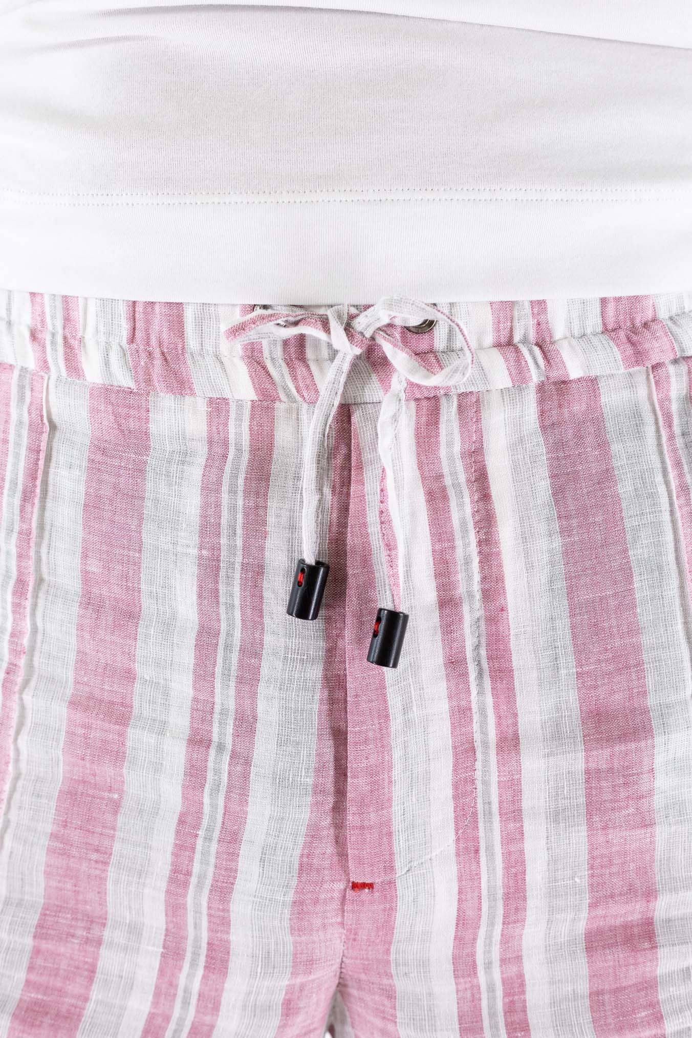 ISAIA Bermuda Lino Righe Rosa Bianco