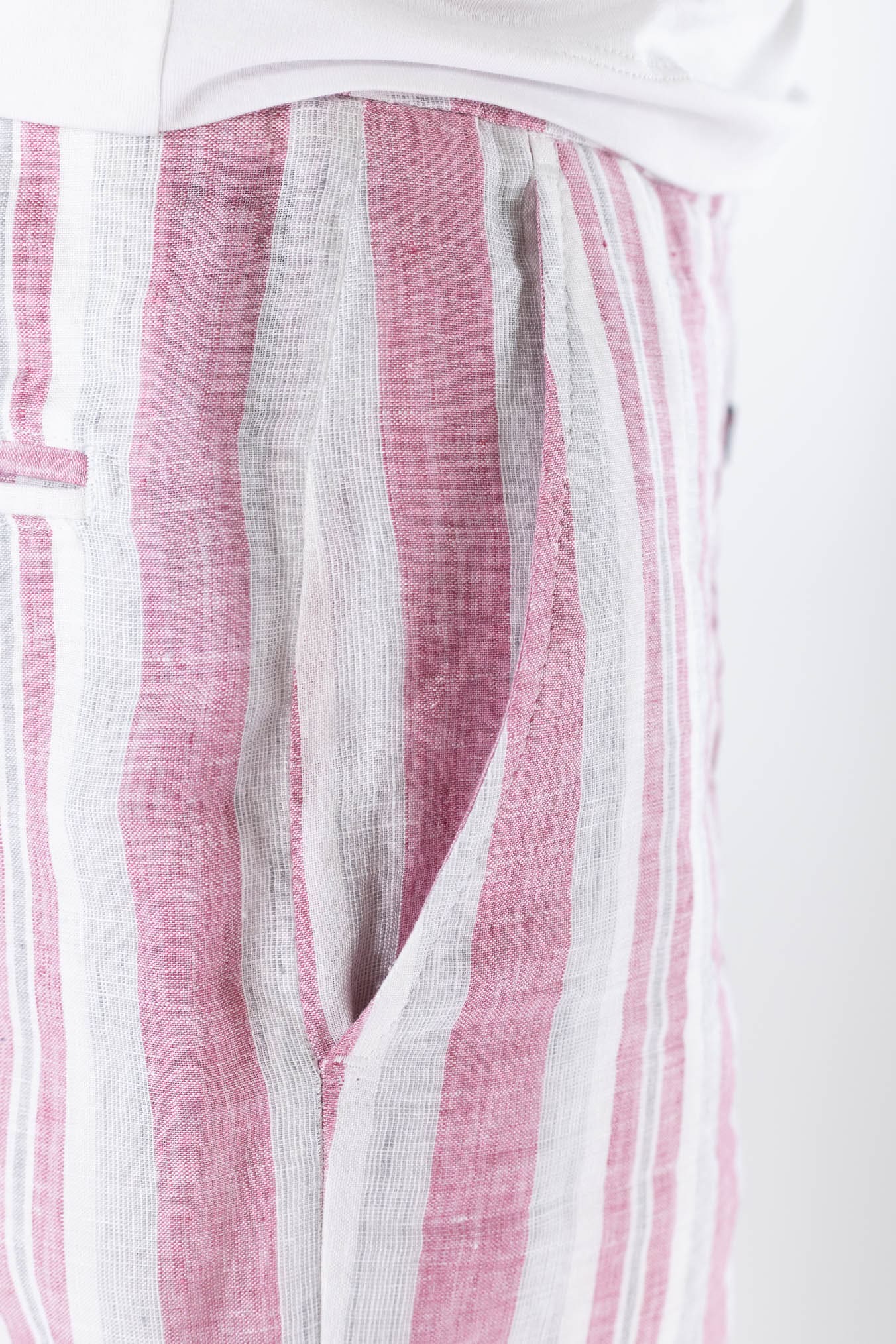 ISAIA Bermuda Lino Righe Rosa Bianco