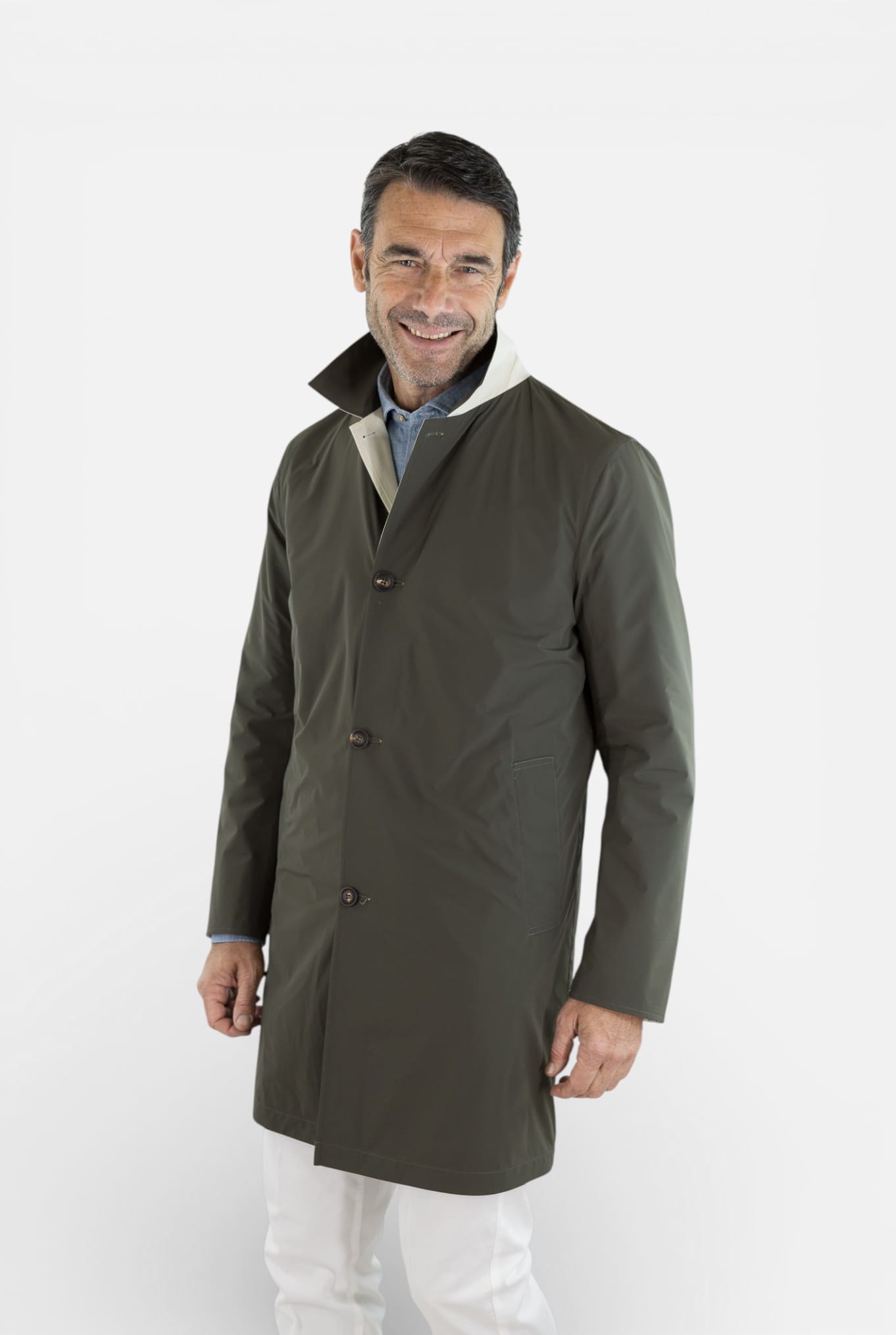 KIRED Soprabito Reversibile Impermeabile "Ben" Bicolore Verde/Panna