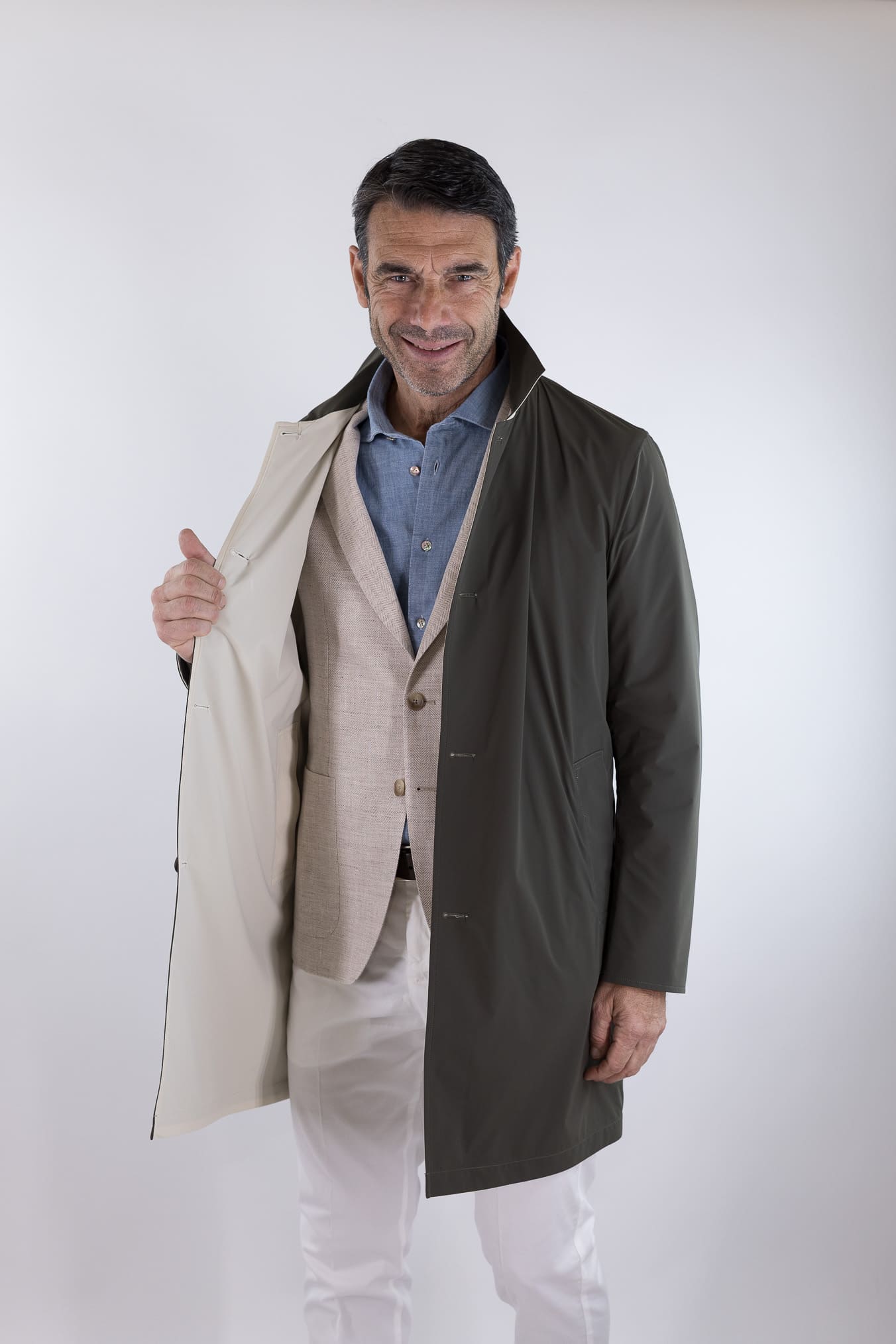 KIRED Soprabito Reversibile Impermeabile "Ben" Bicolore Verde/Panna