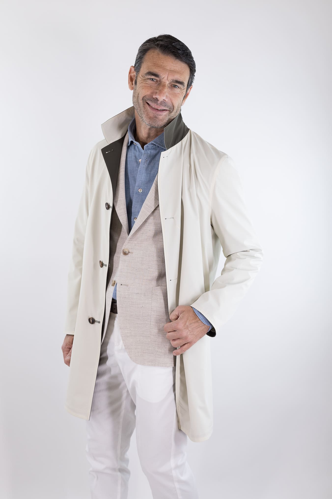 KIRED Soprabito Reversibile Impermeabile "Ben" Bicolore Verde/Panna