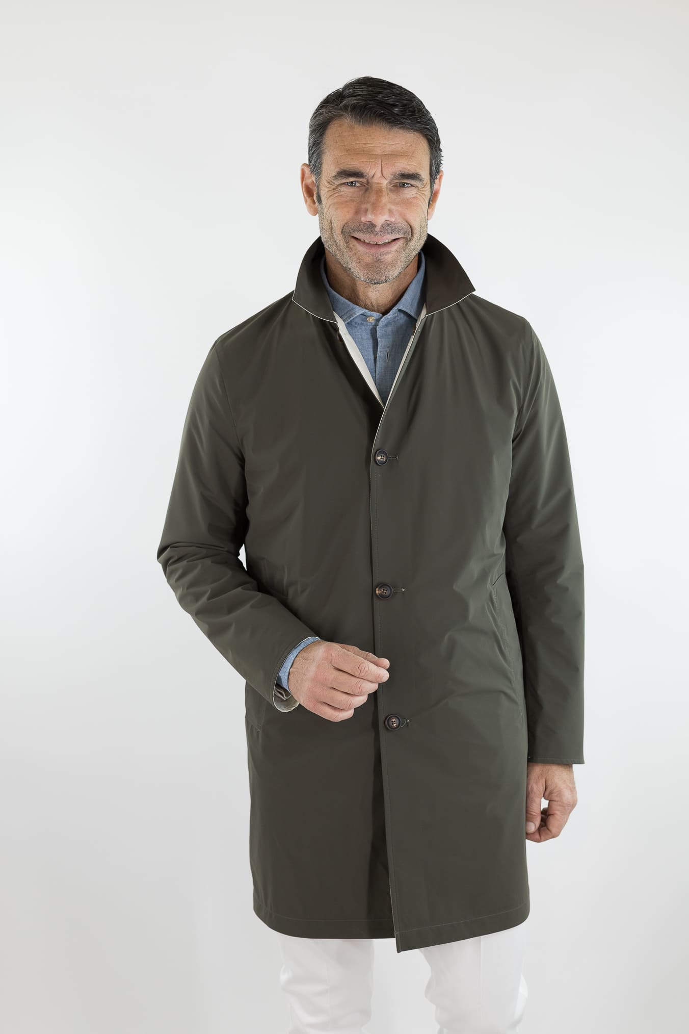 KIRED Soprabito Reversibile Impermeabile "Ben" Bicolore Verde/Panna