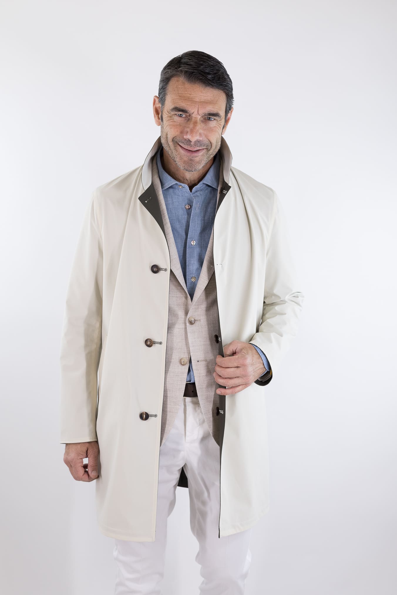KIRED Soprabito Reversibile Impermeabile "Ben" Bicolore Verde/Panna