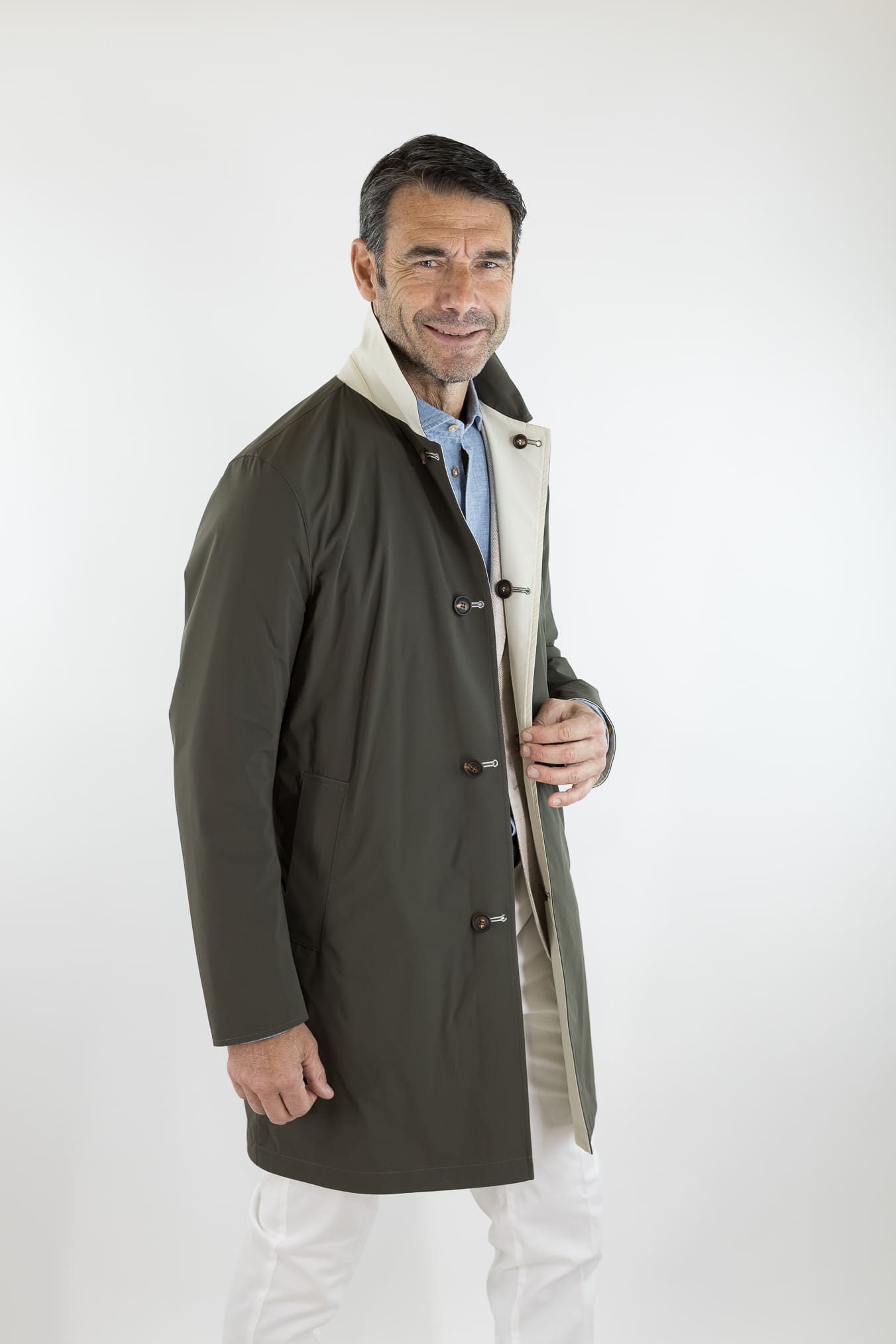 KIRED Soprabito Reversibile Impermeabile "Ben" Bicolore Verde/Panna