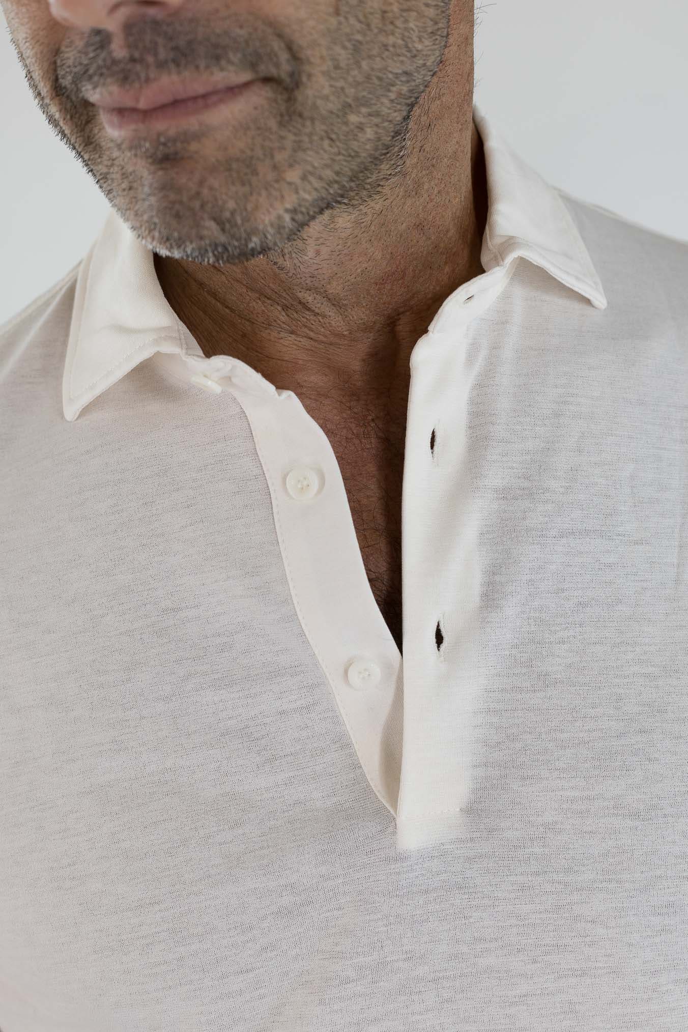 KIRED Polo Maniche Lunghe Cotone Crêpe Bianco