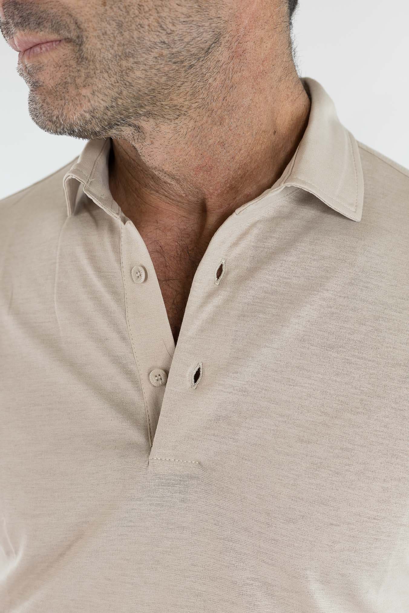 KIRED Polo Maniche Lunghe Cotone Crêpe Beige