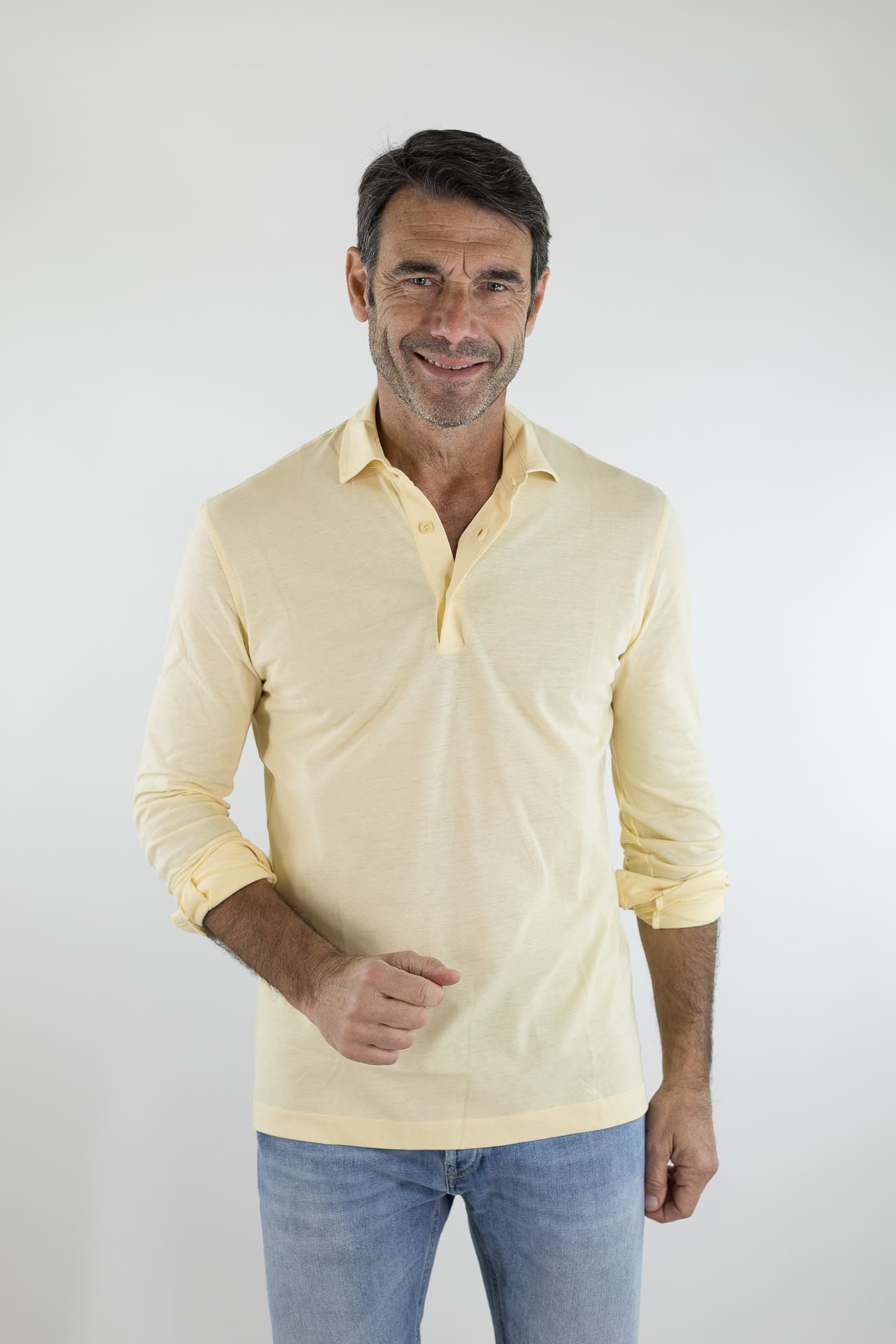 KIRED Polo Maniche Lunghe Cotone Crêpe Giallo