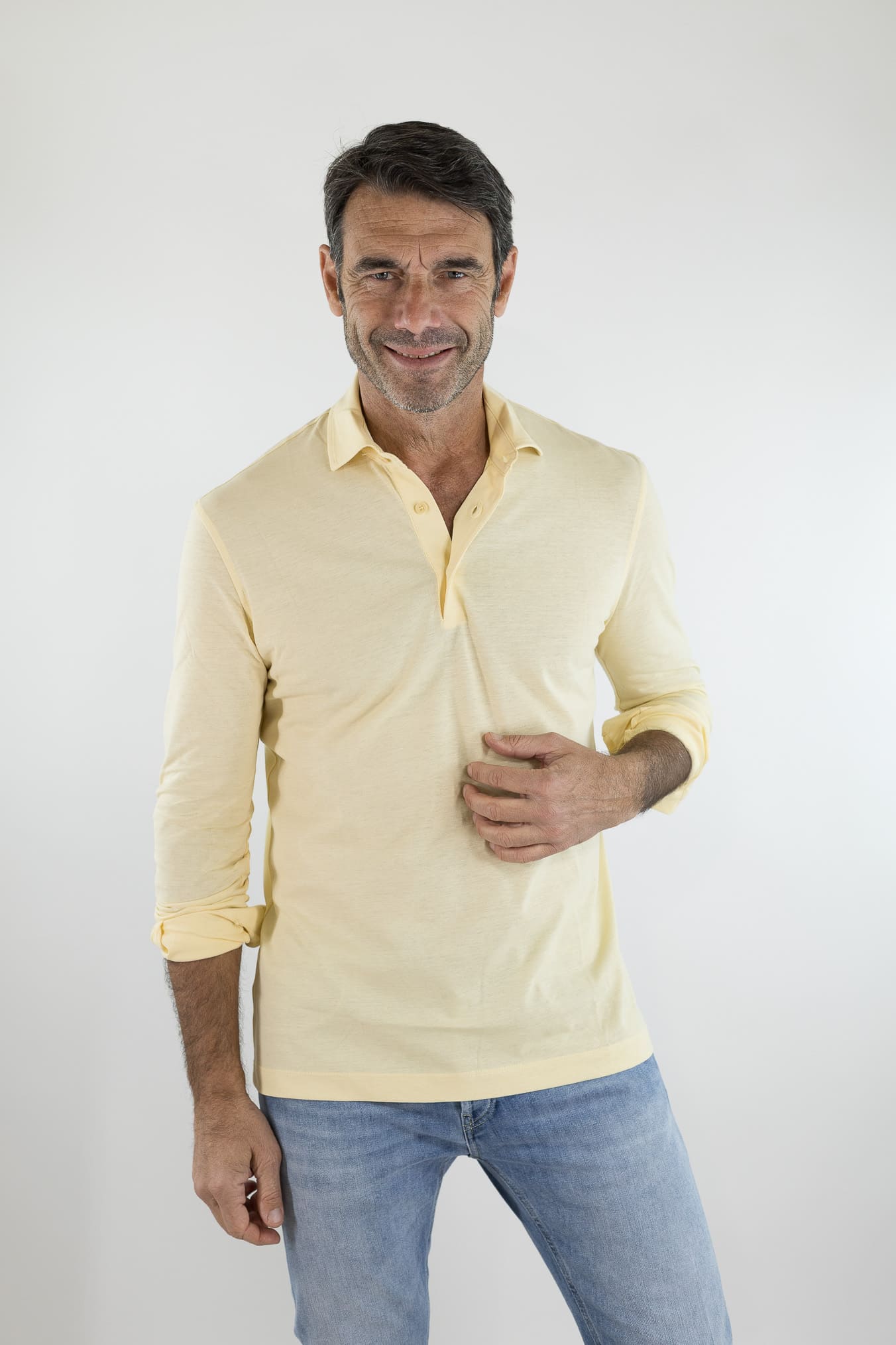 KIRED Polo Maniche Lunghe Cotone Crêpe Giallo