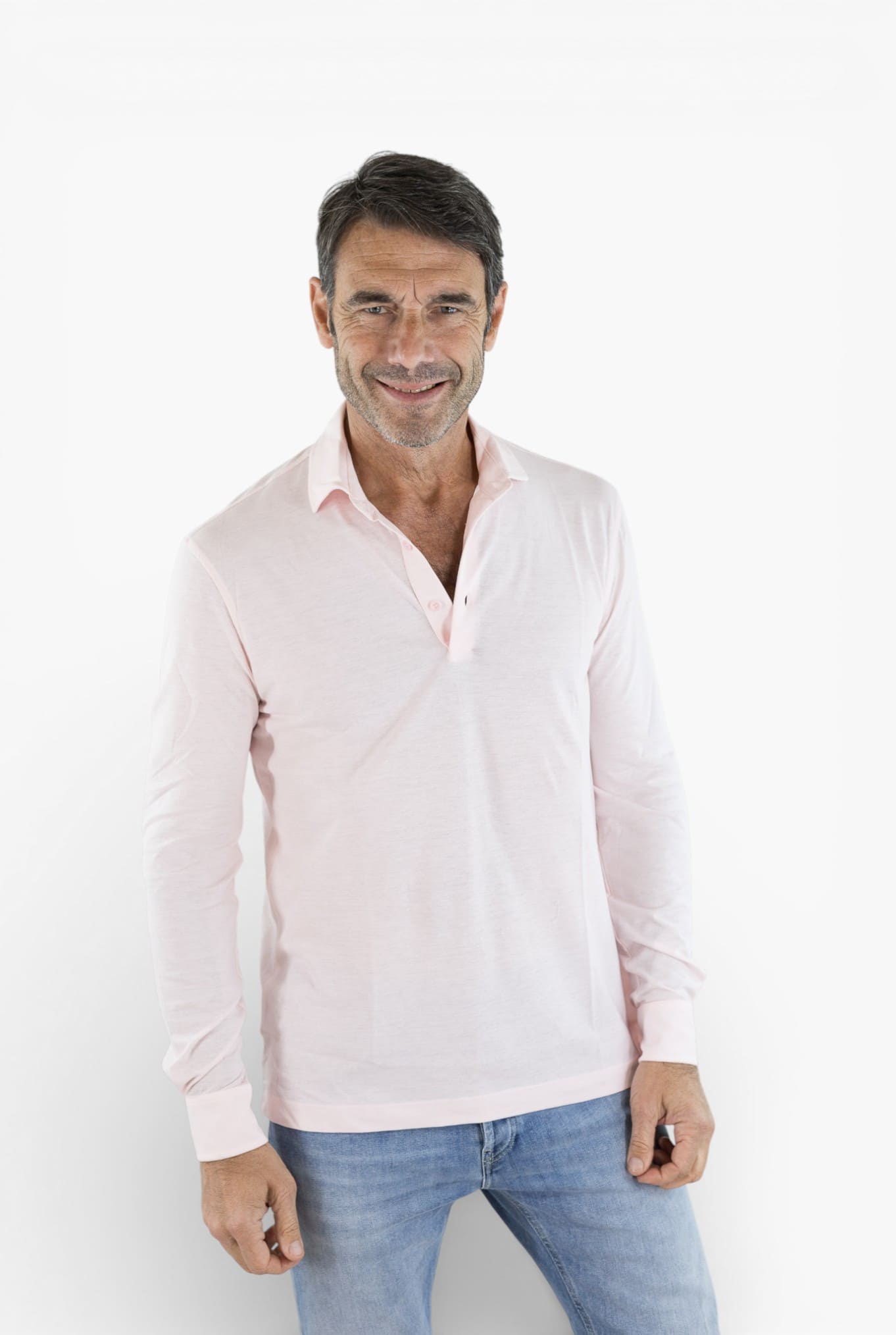 KIRED Polo Maniche Lunghe Cotone Crêpe Rosa