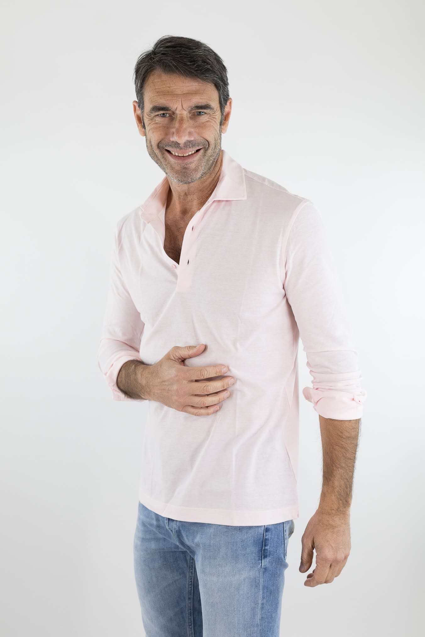 KIRED Polo Maniche Lunghe Cotone Crêpe Rosa
