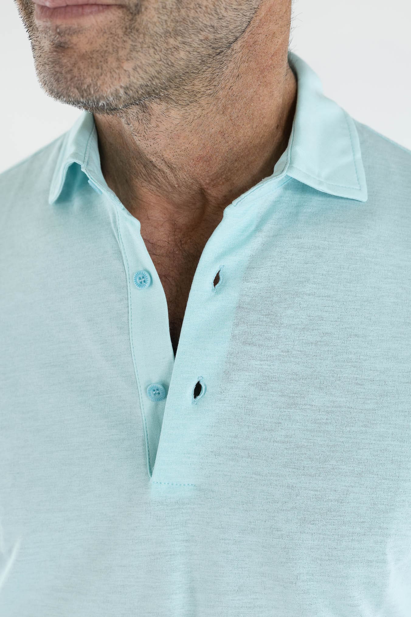 KIRED Polo Maniche Lunghe Cotone Crêpe Celeste