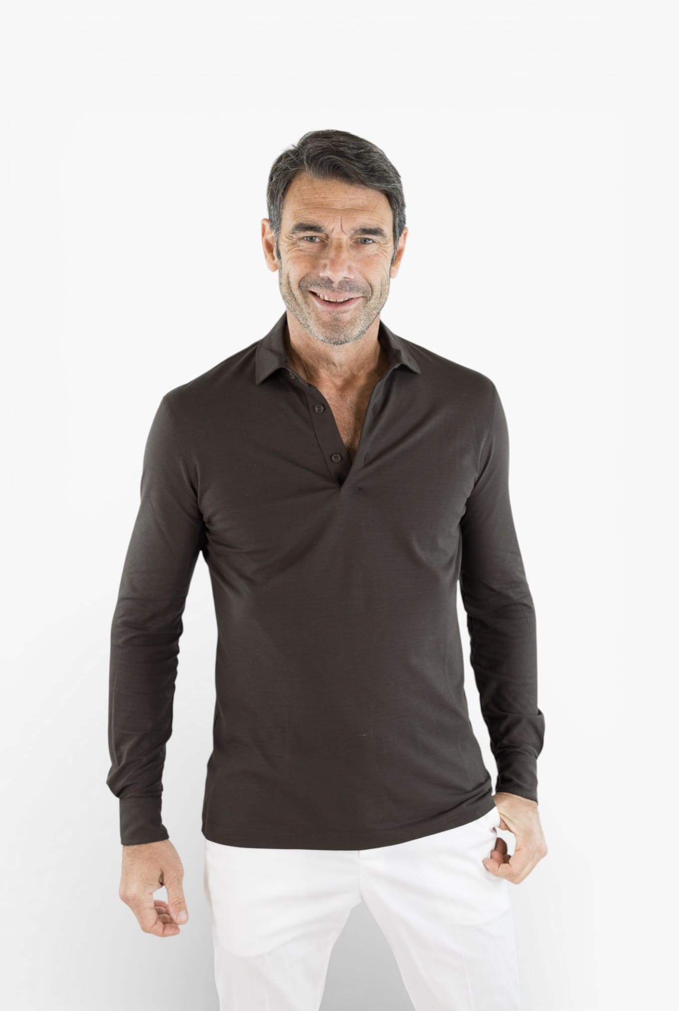 KIRED Polo Maniche Lunghe Cotone Crêpe Moro