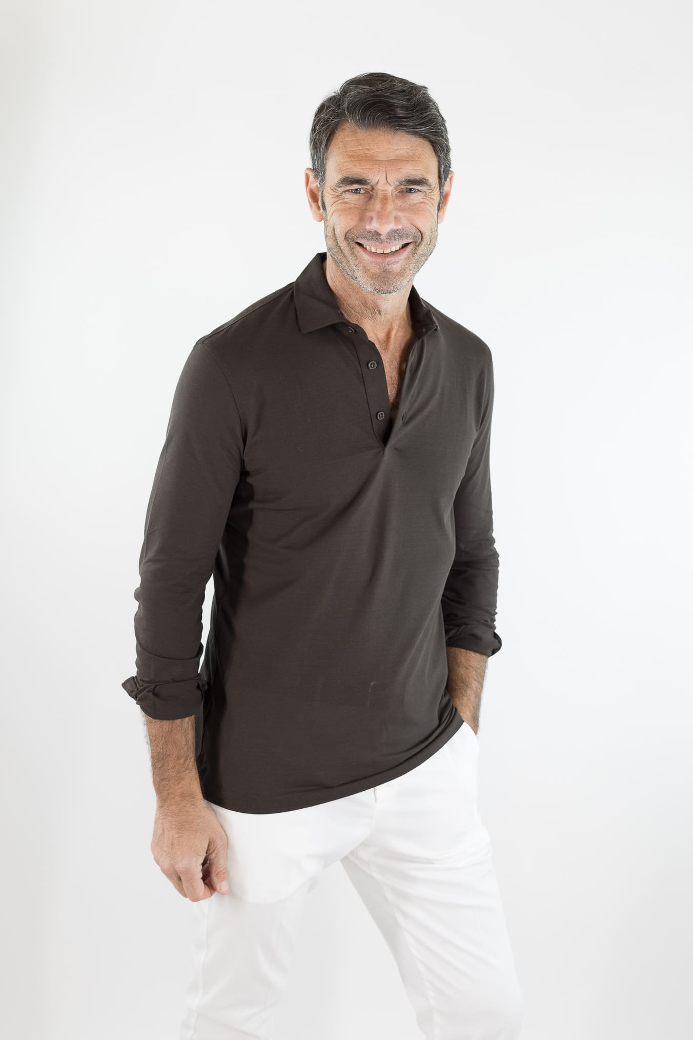 KIRED Polo Maniche Lunghe Cotone Crêpe Moro