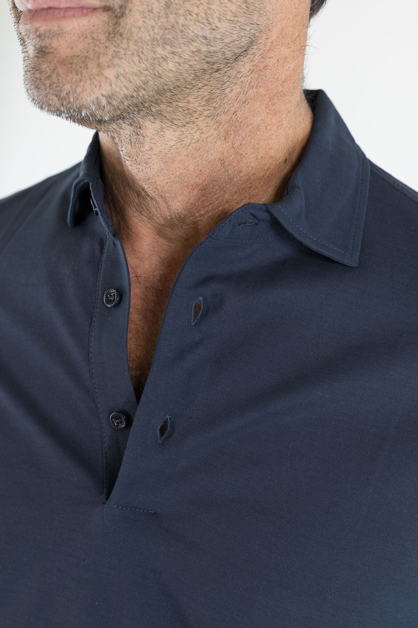 KIRED Polo Maniche Lunghe Cotone Crêpe Blu