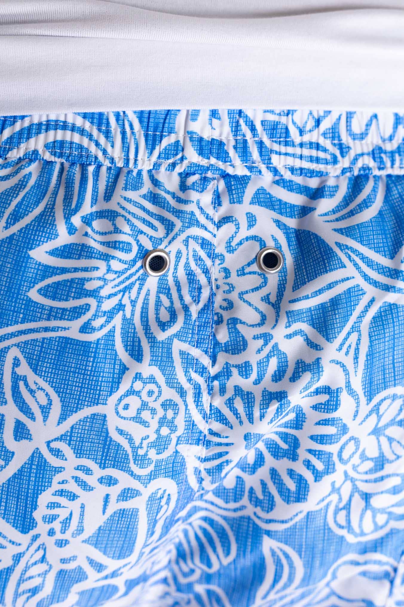 KITON Costume Mare Fantasia Fiori Azzurro