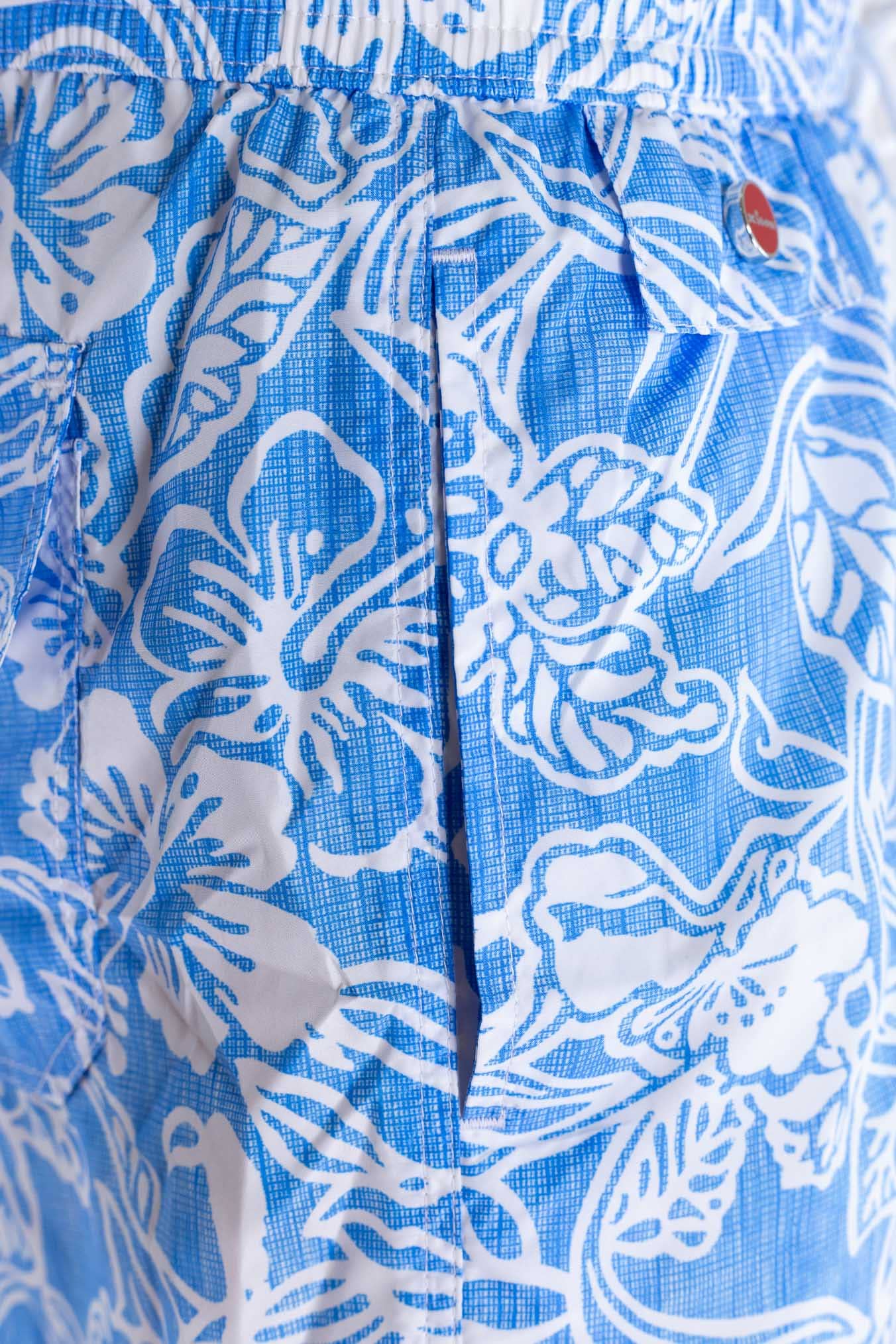 KITON Costume Mare Fantasia Fiori Azzurro
