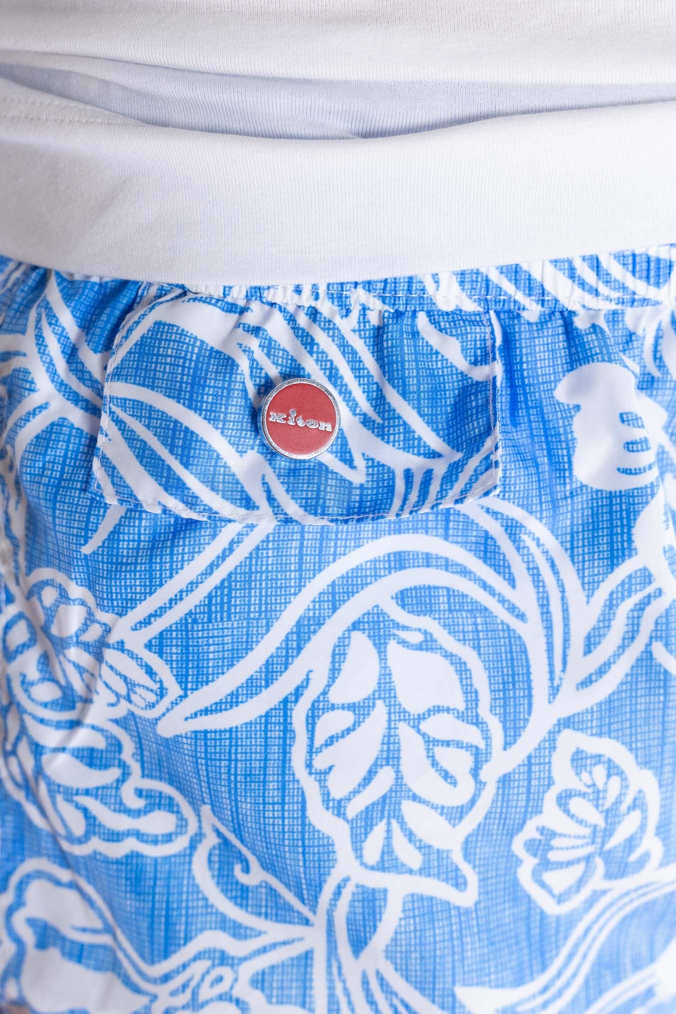 KITON Costume Mare Fantasia Fiori Azzurro