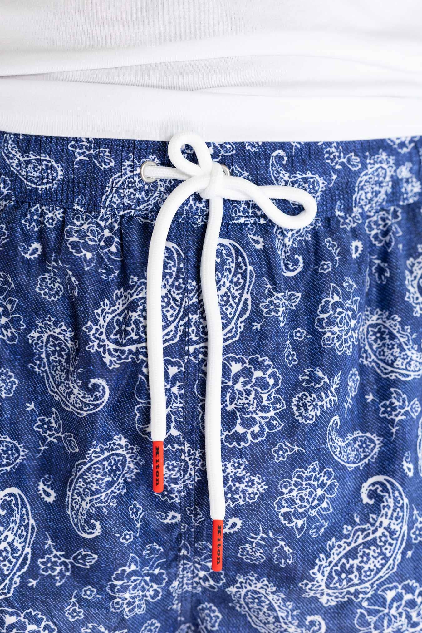KITON Costume Mare Fantasia Fiori Blu