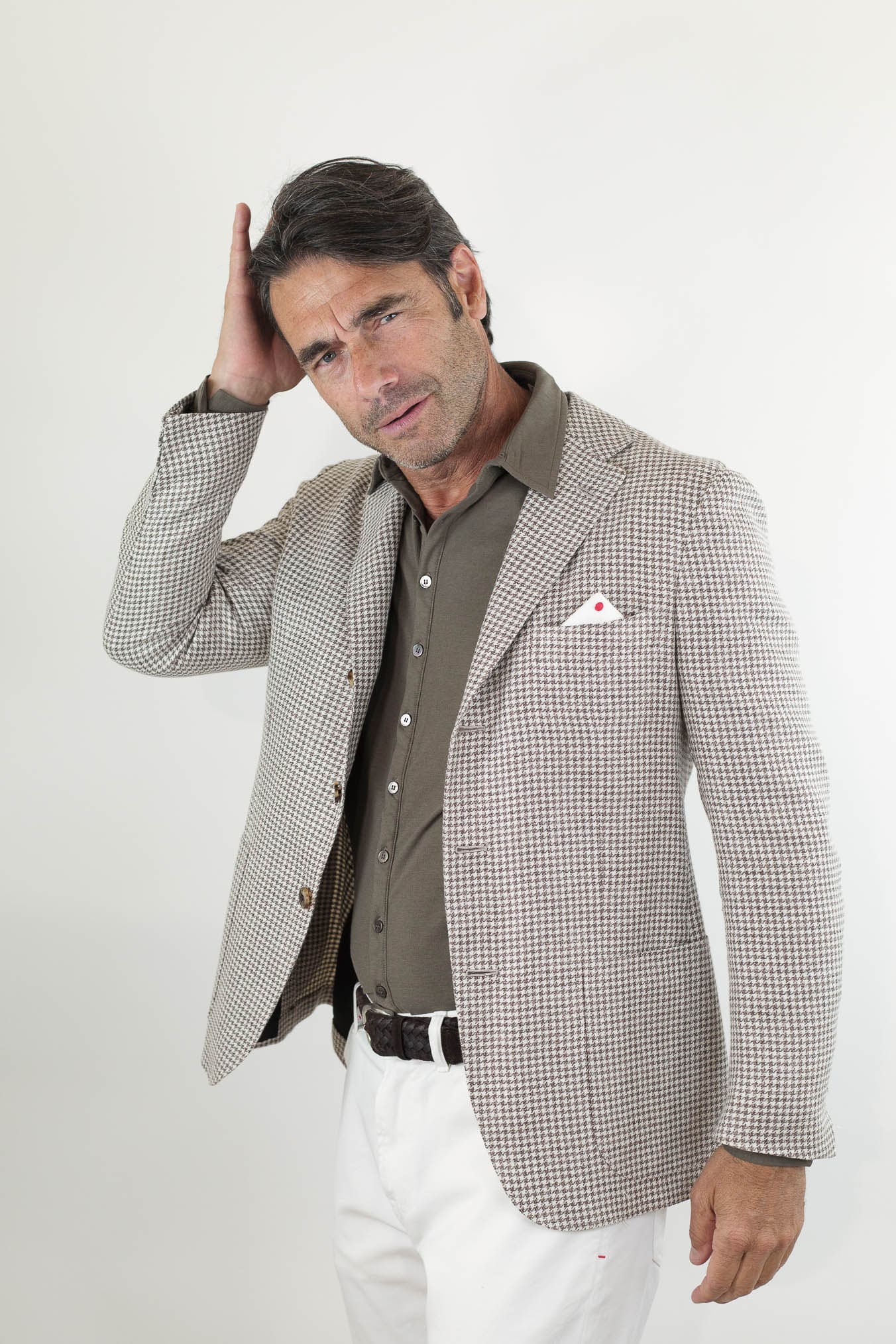 KITON Giacca Pied de Poule Lino Seta Cotone