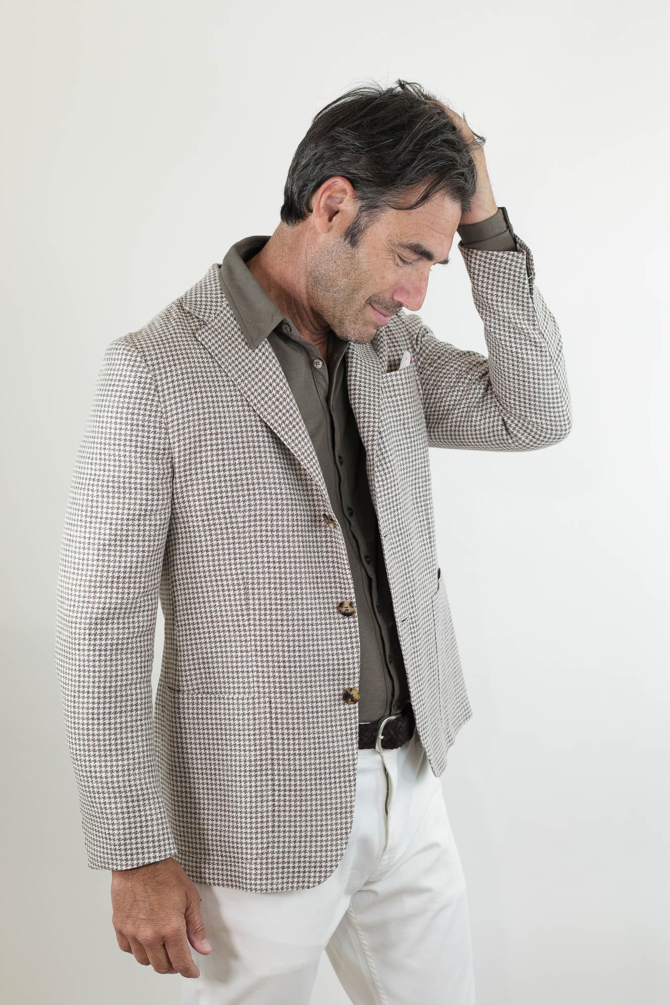 KITON Giacca Pied de Poule Lino Seta Cotone