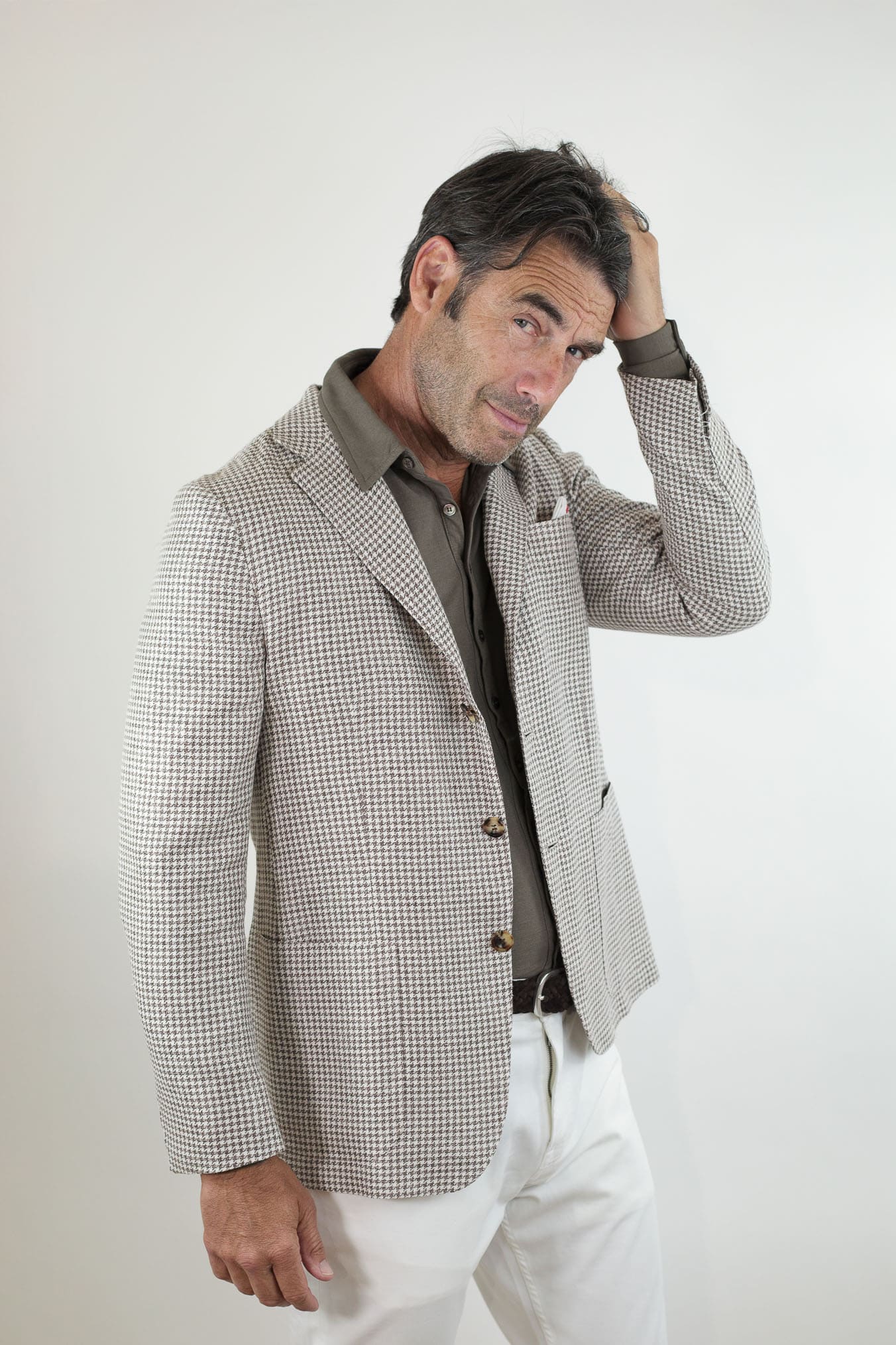 KITON Giacca Pied de Poule Lino Seta Cotone