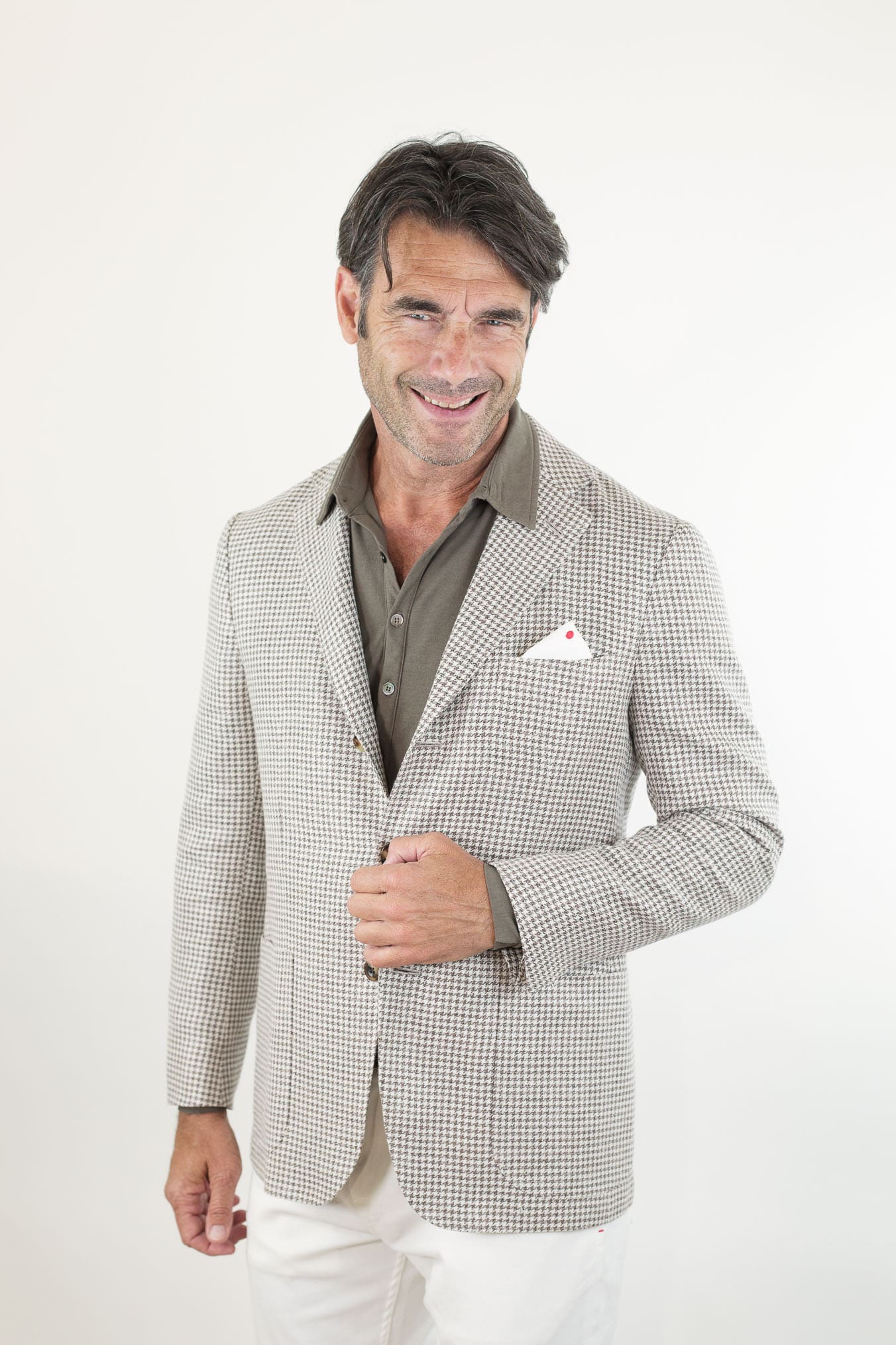 KITON Giacca Pied de Poule Lino Seta Cotone