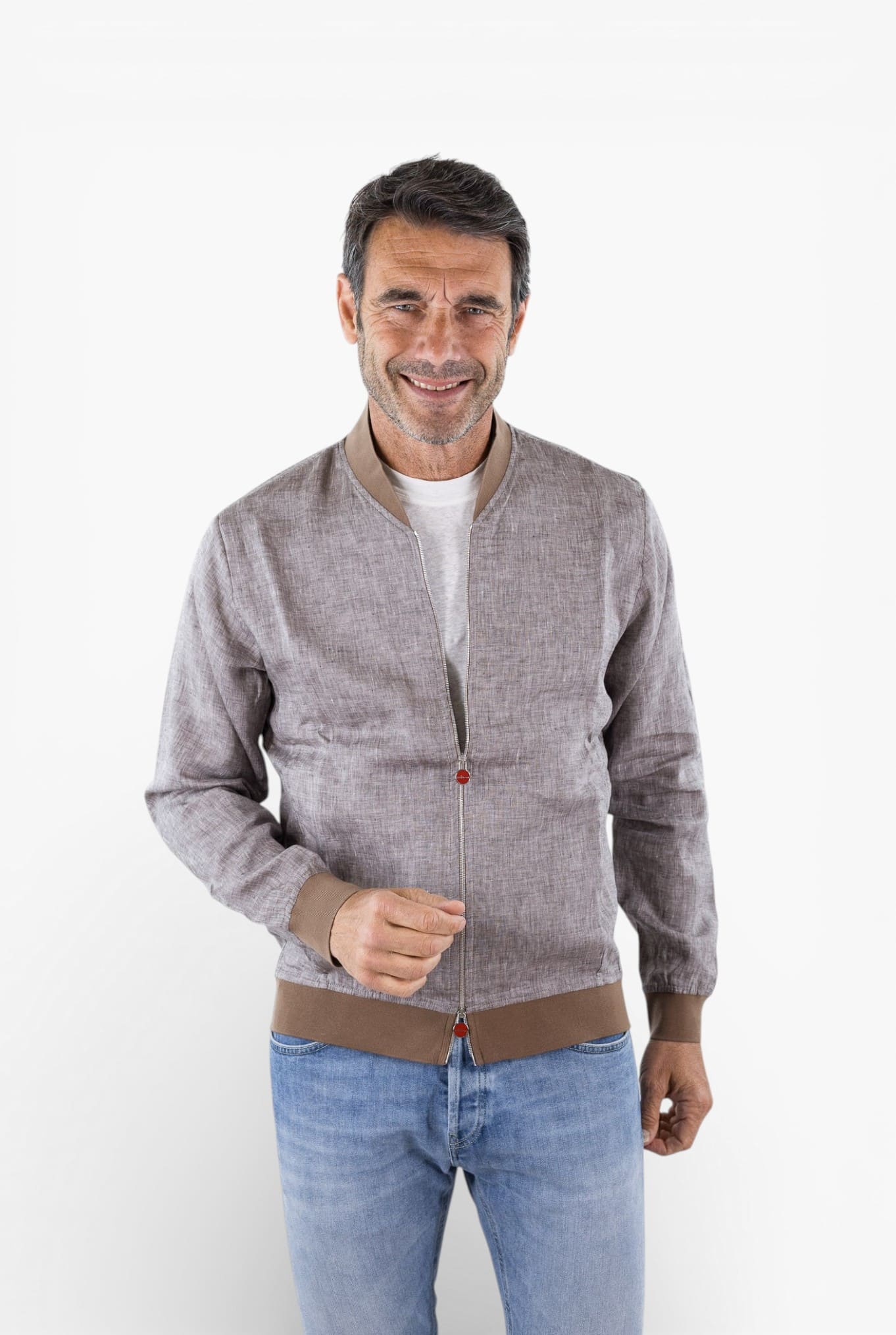 KITON Bomber Superlight Lino Marrone