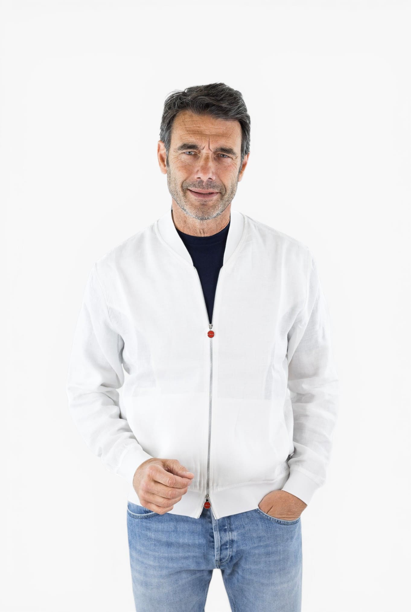 KITON Bomber Superlight Lino Bianco