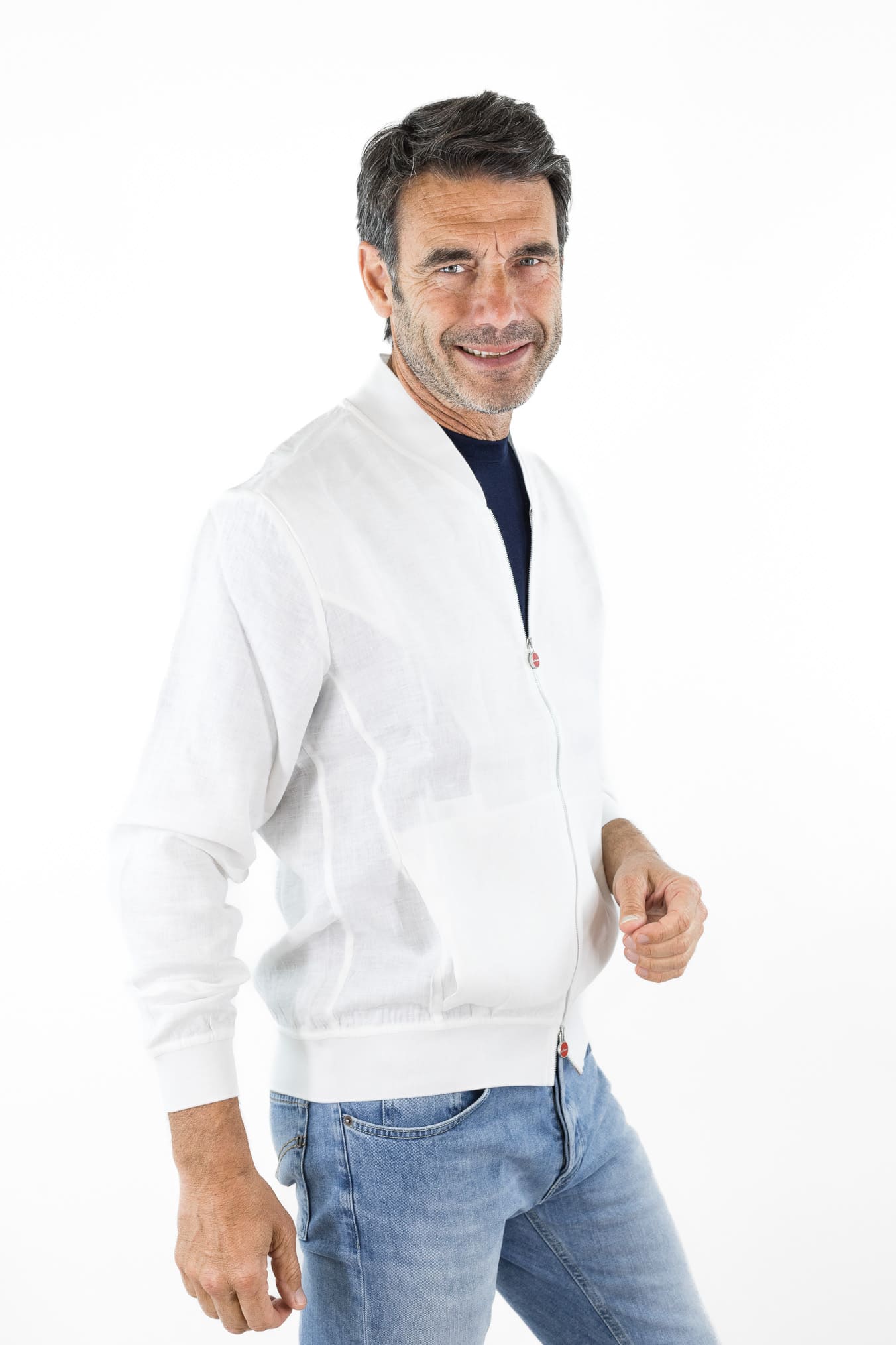 KITON Bomber Superlight Lino Bianco