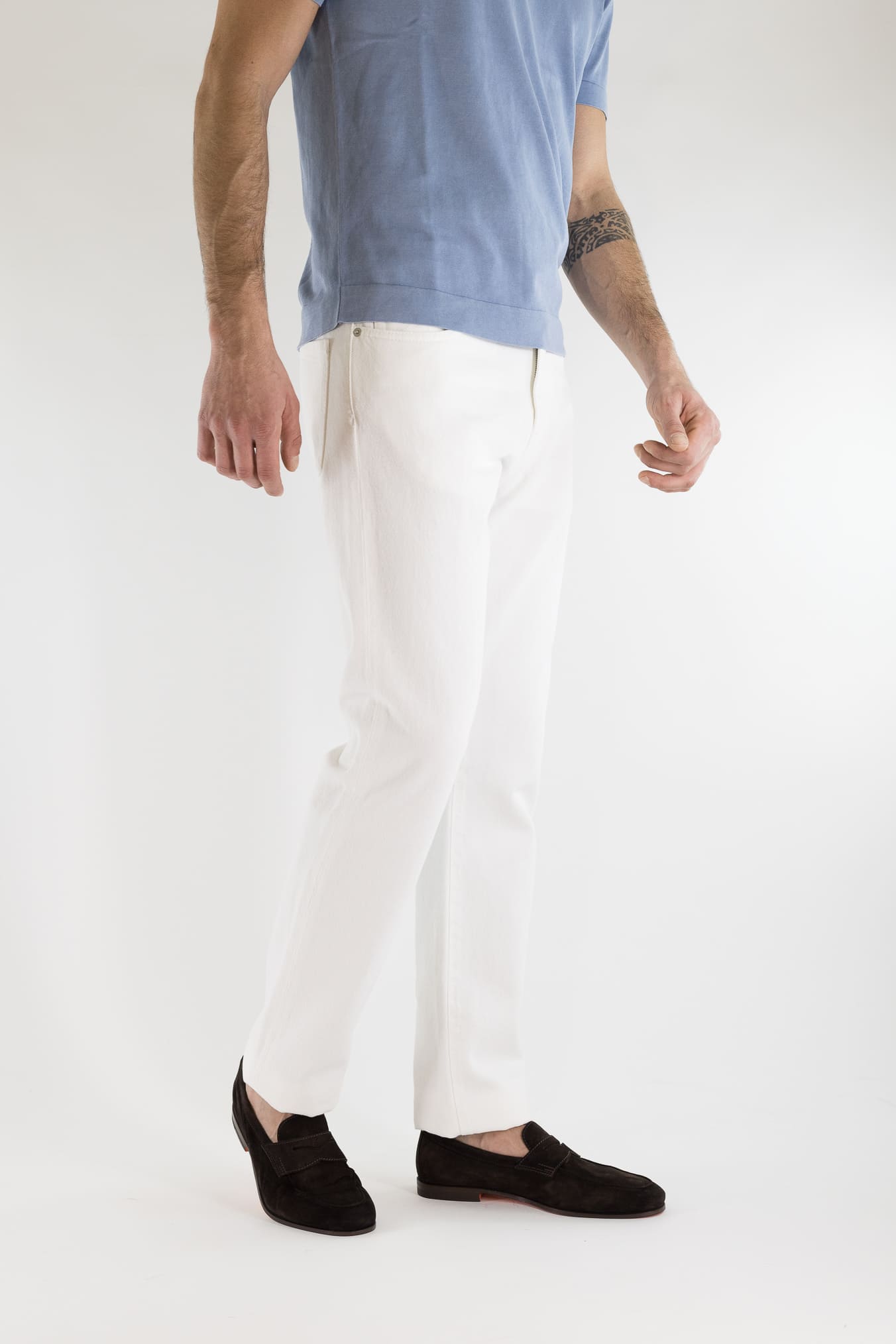 LUCIANO BARBERA Jeans Denim Bianco Regular Fit