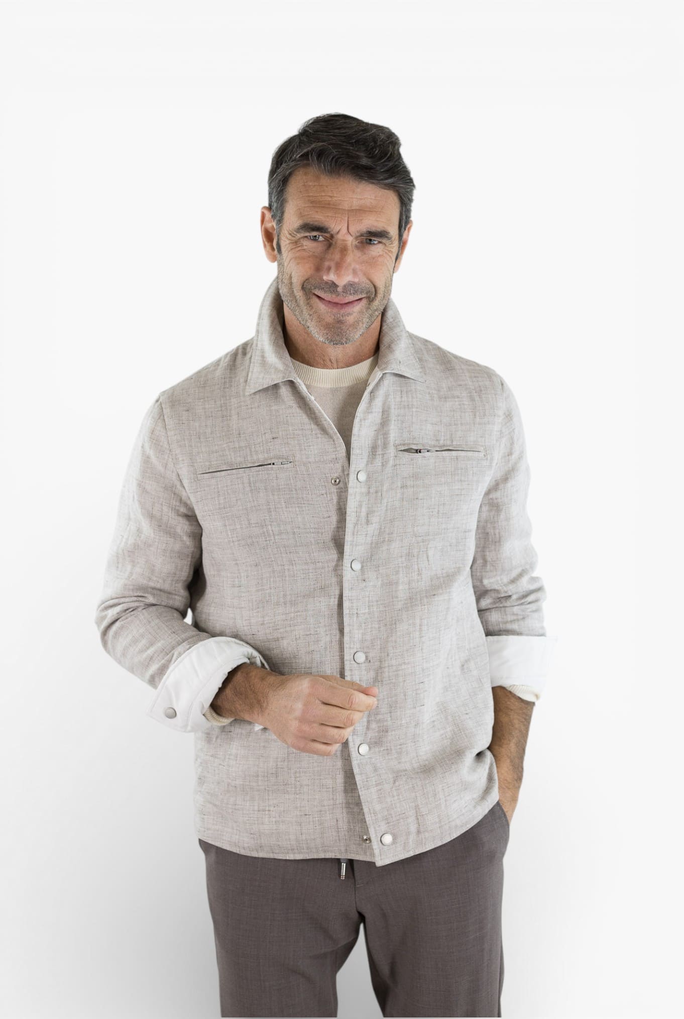 LUCIANO BARBERA Overshirt Reversibile Lino Cashmere Poliestere Bicolore