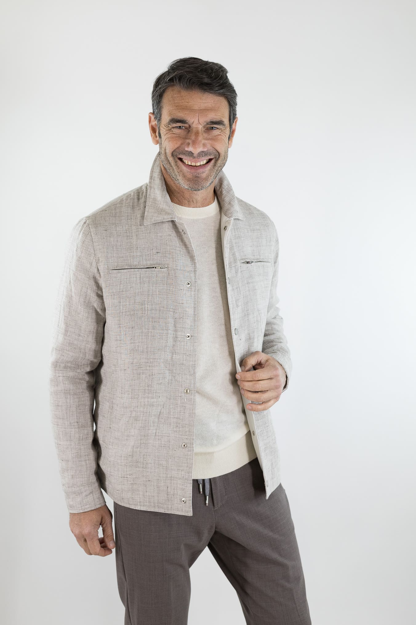 LUCIANO BARBERA Overshirt Reversibile Lino Cashmere Poliestere Bicolore