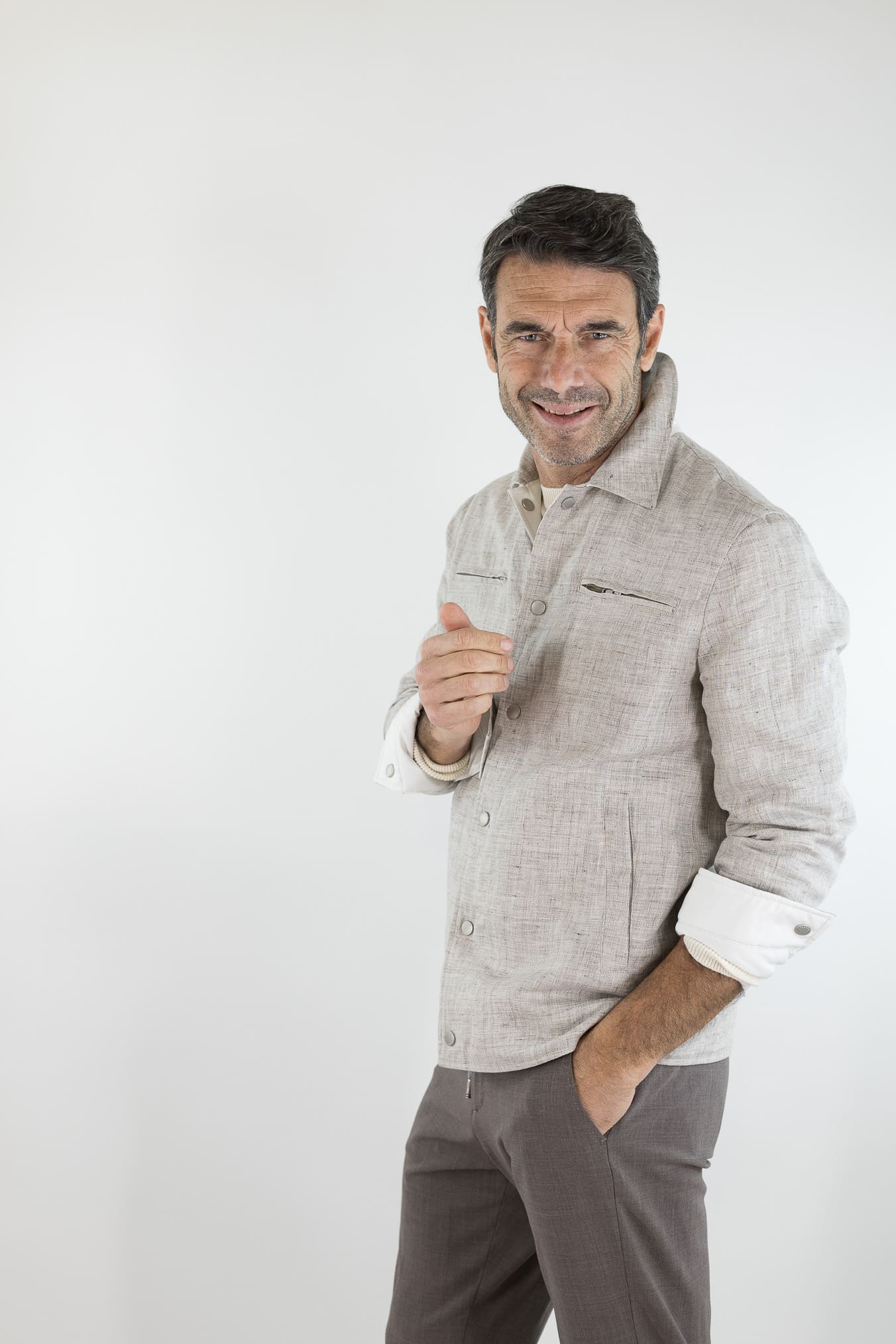 LUCIANO BARBERA Overshirt Reversibile Lino Cashmere Poliestere Bicolore