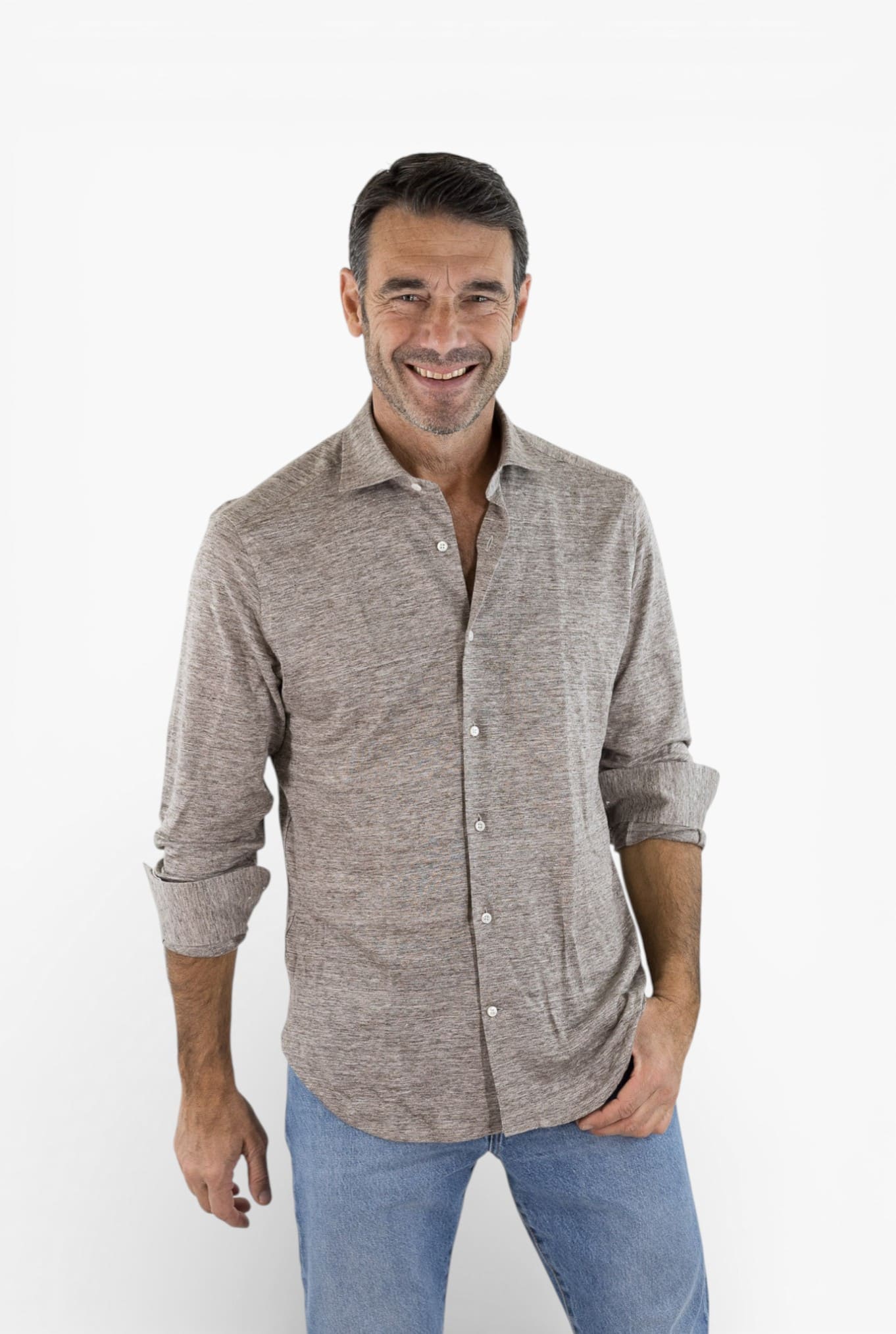 LUCIANO BARBERA Camicia Jersey Lino Tortora Mélange