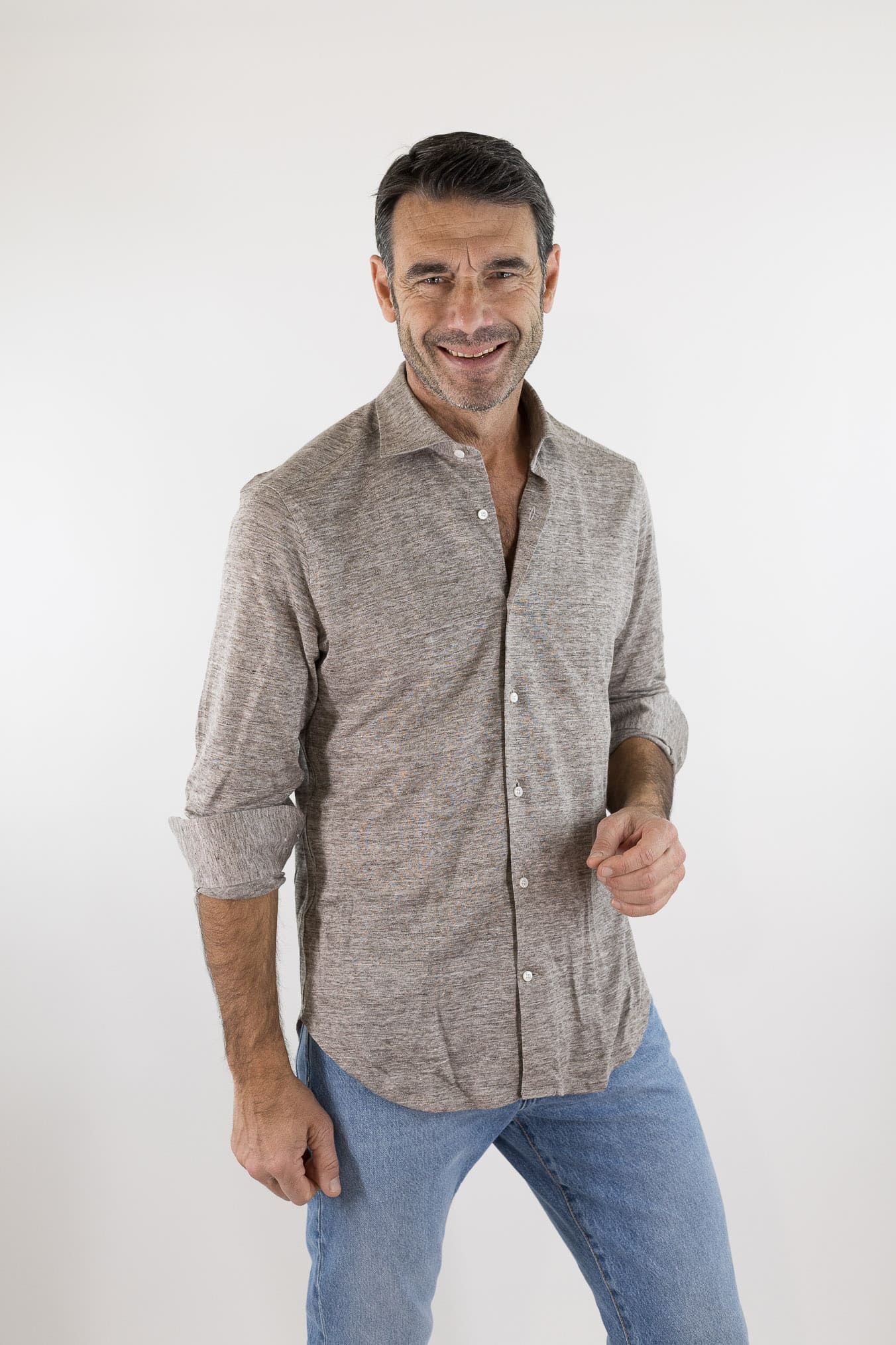 LUCIANO BARBERA Camicia Jersey Lino Tortora Mélange