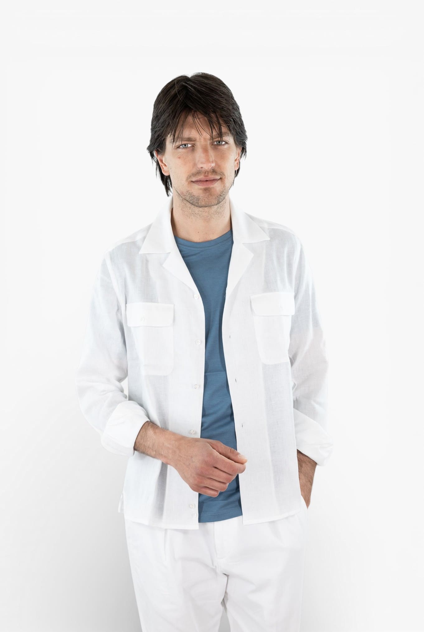 LUCIANO BARBERA Overshirt Lino Bianco