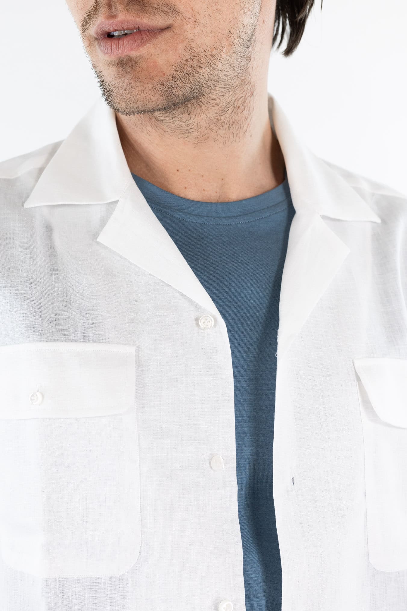 LUCIANO BARBERA Overshirt Lino Bianco