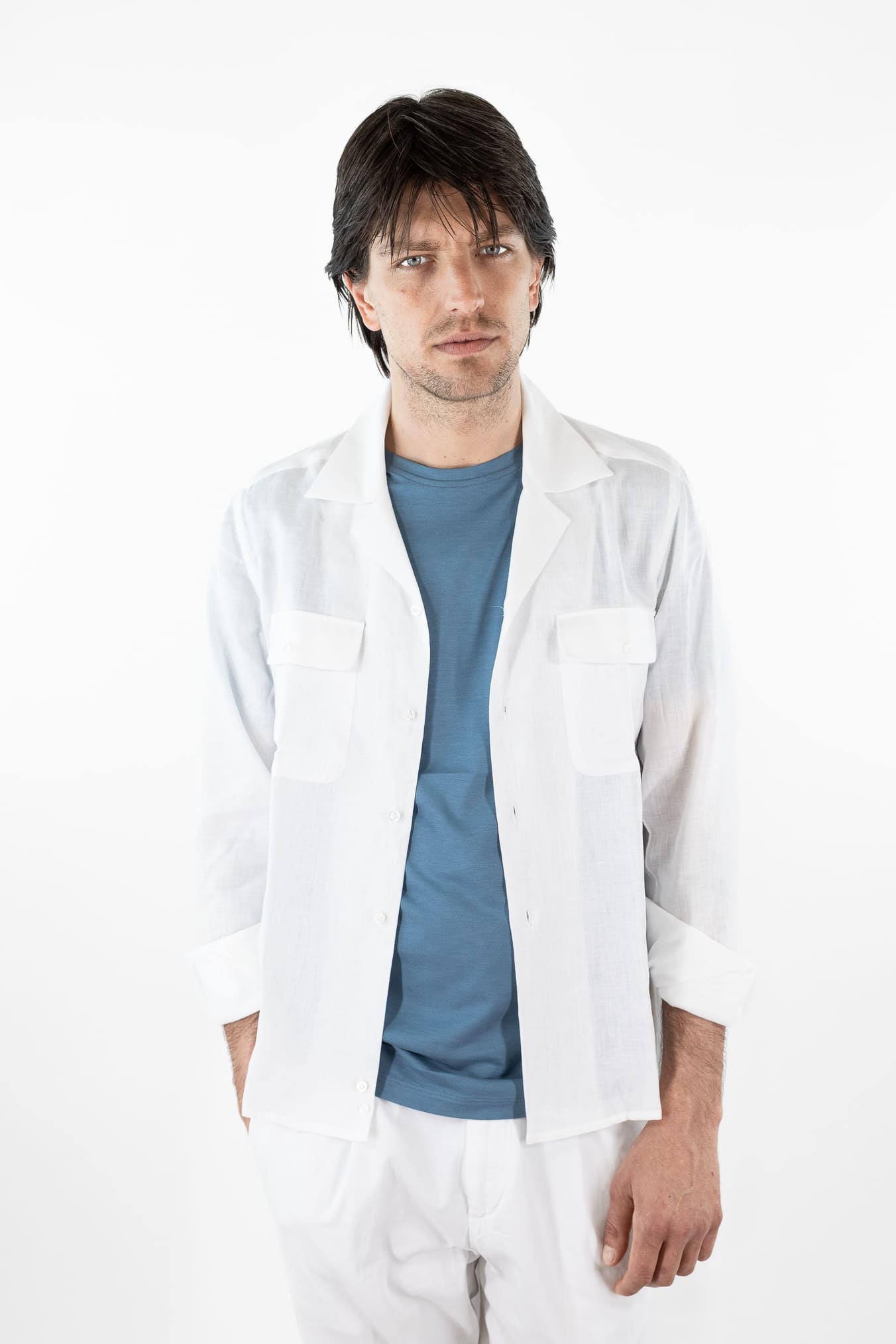 LUCIANO BARBERA Overshirt Lino Bianco