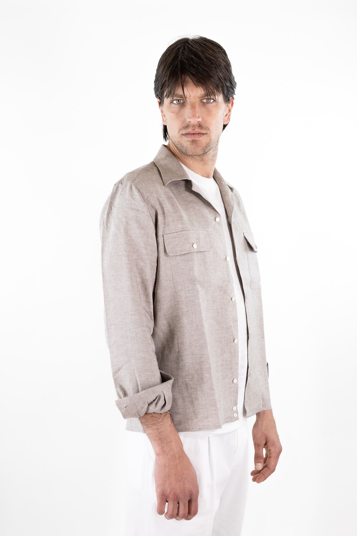 LUCIANO BARBERA Overshirt Lino Tortora
