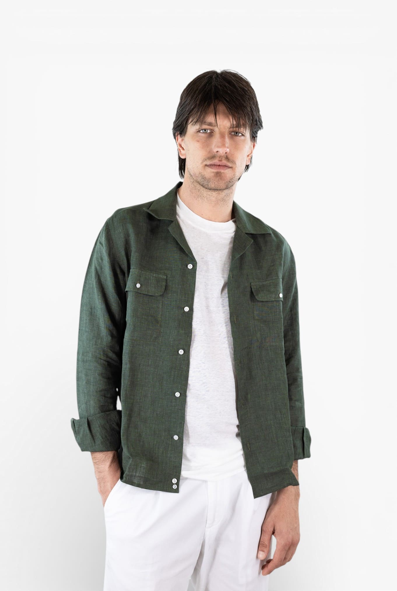 LUCIANO BARBERA Overshirt Lino Verde
