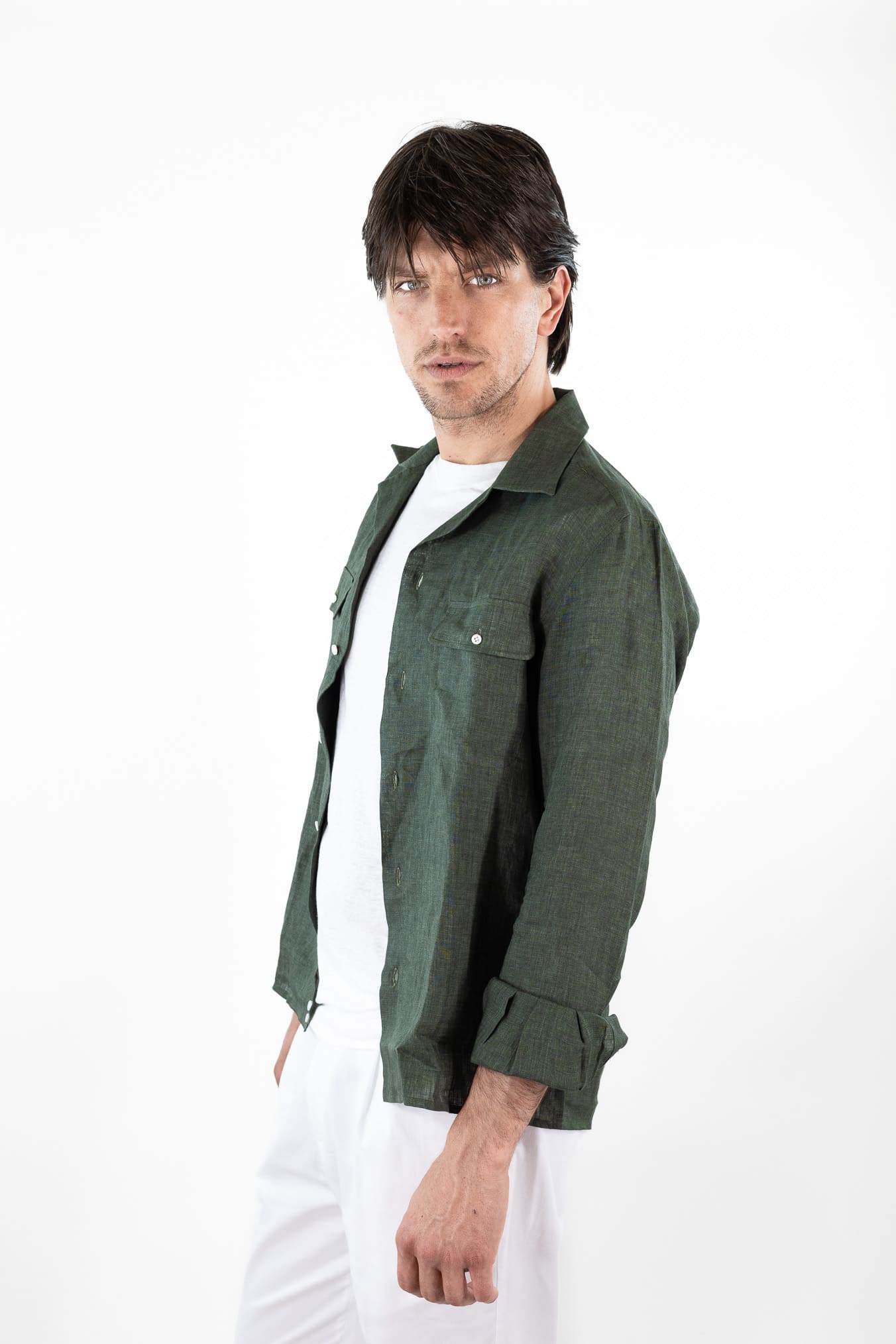 LUCIANO BARBERA Overshirt Lino Verde