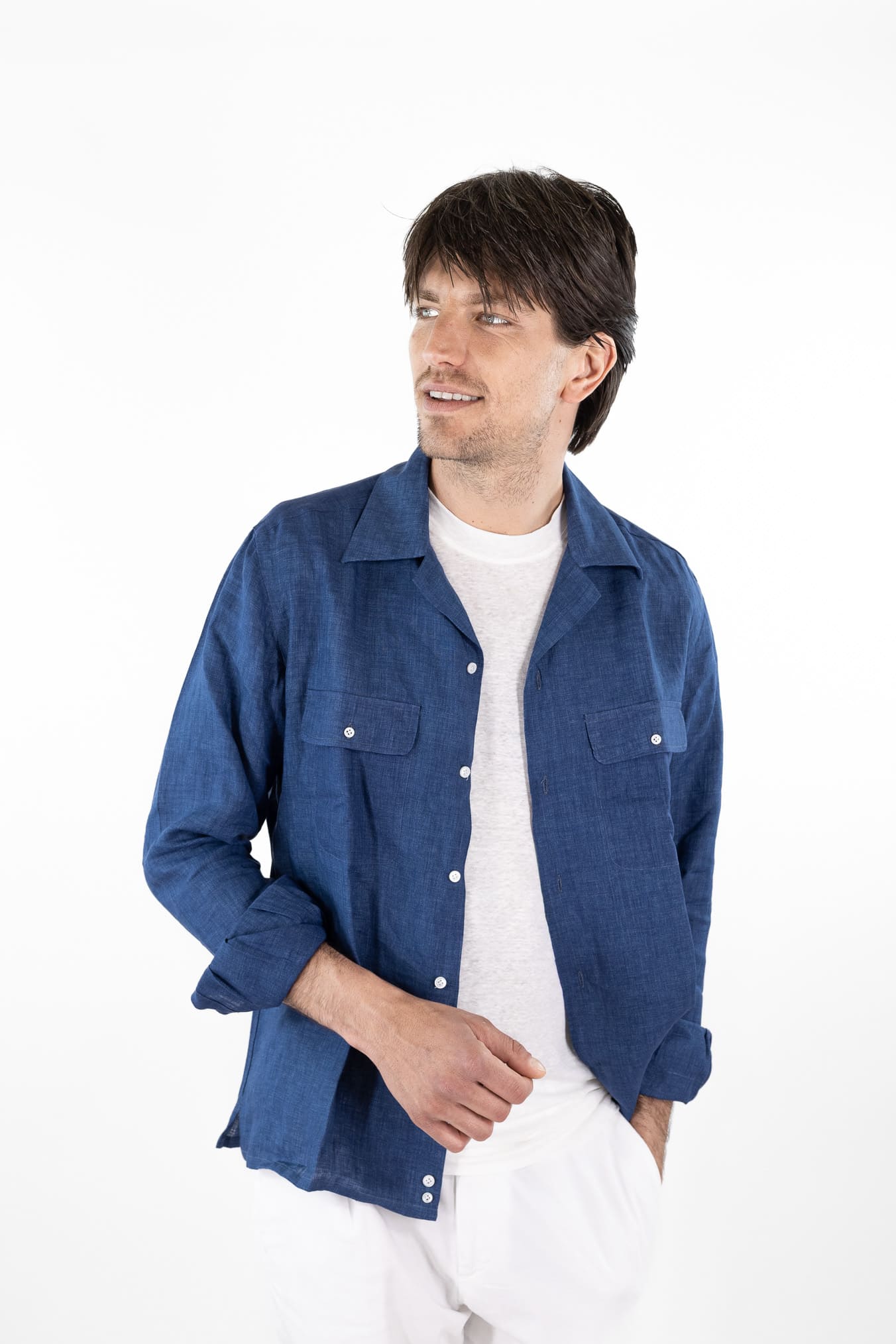 LUCIANO BARBERA Overshirt Lino Bluette
