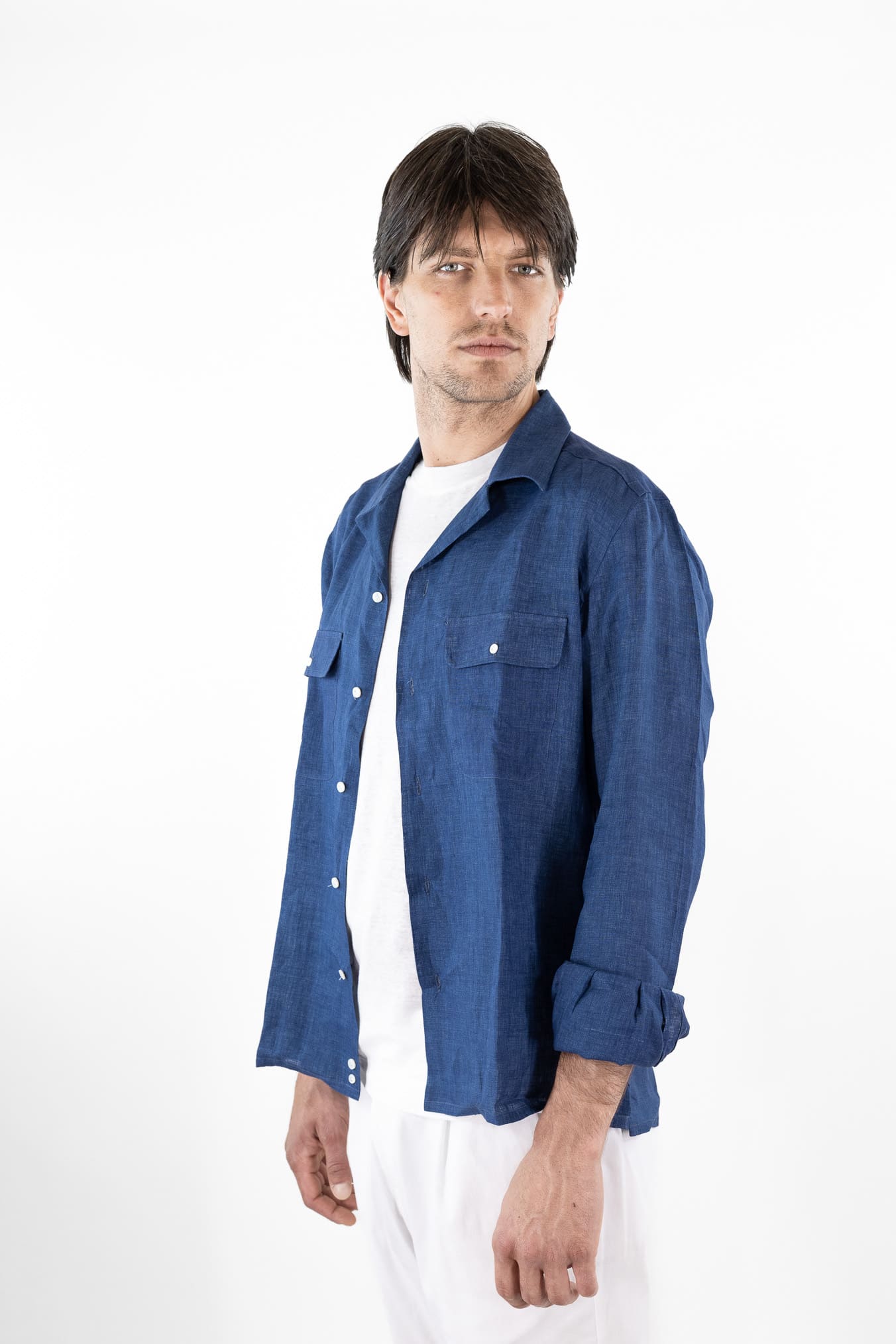 LUCIANO BARBERA Overshirt Lino Bluette