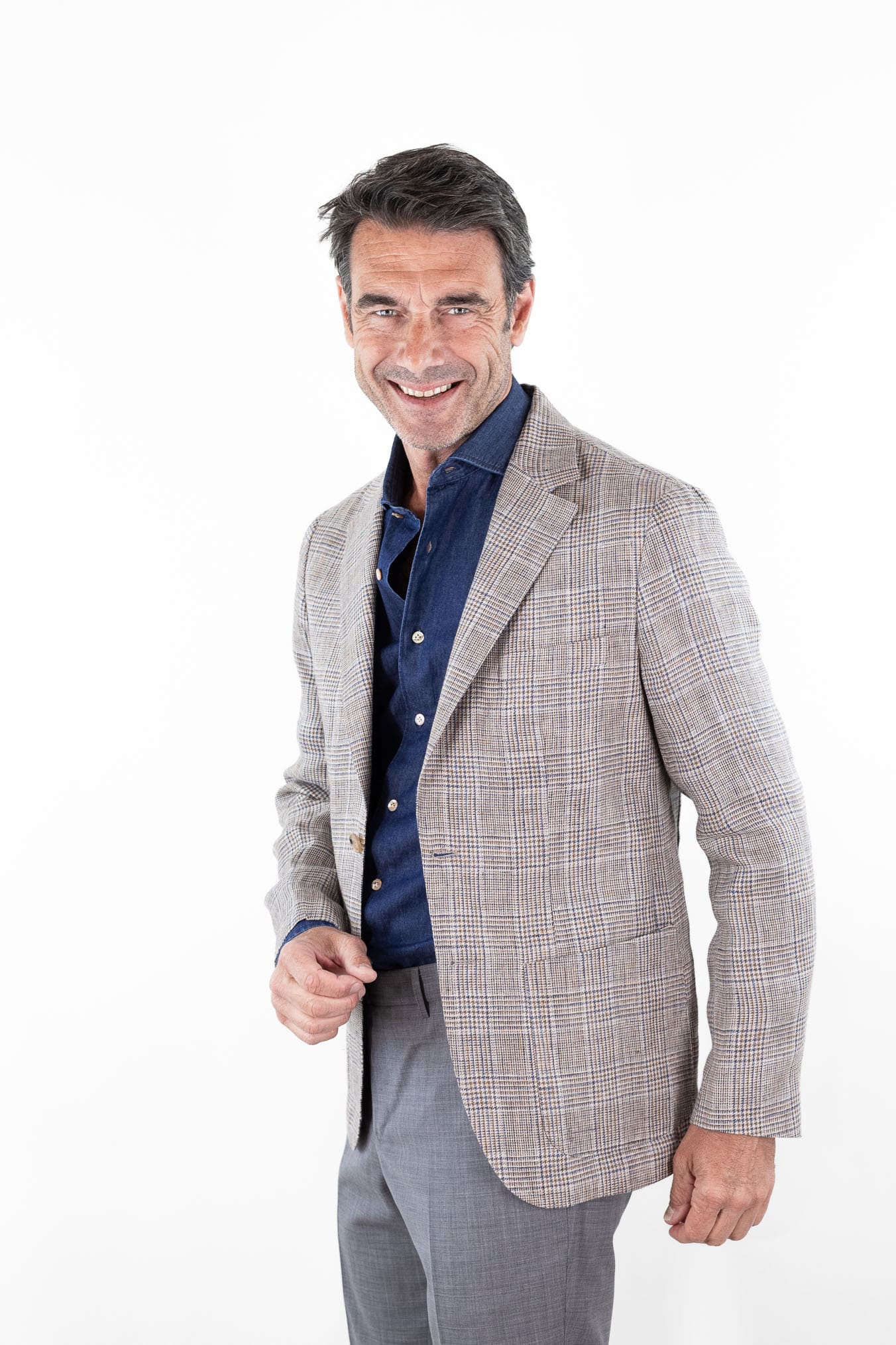 LUCIANO BARBERA Giacca Principe di Galles Lino Beige